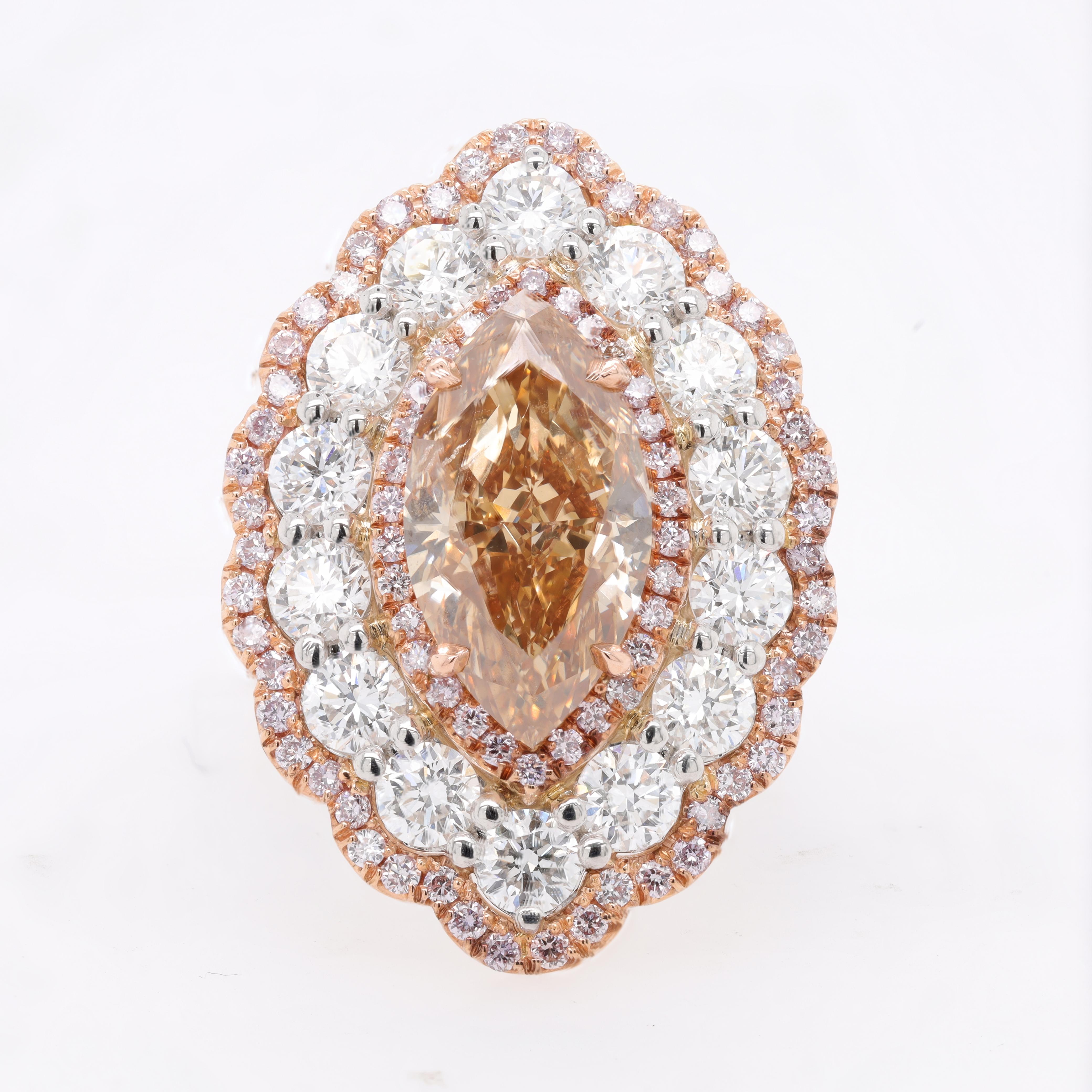 Platinum and 18kt Rose Gold Fancy Diamond Ring For Sale 1