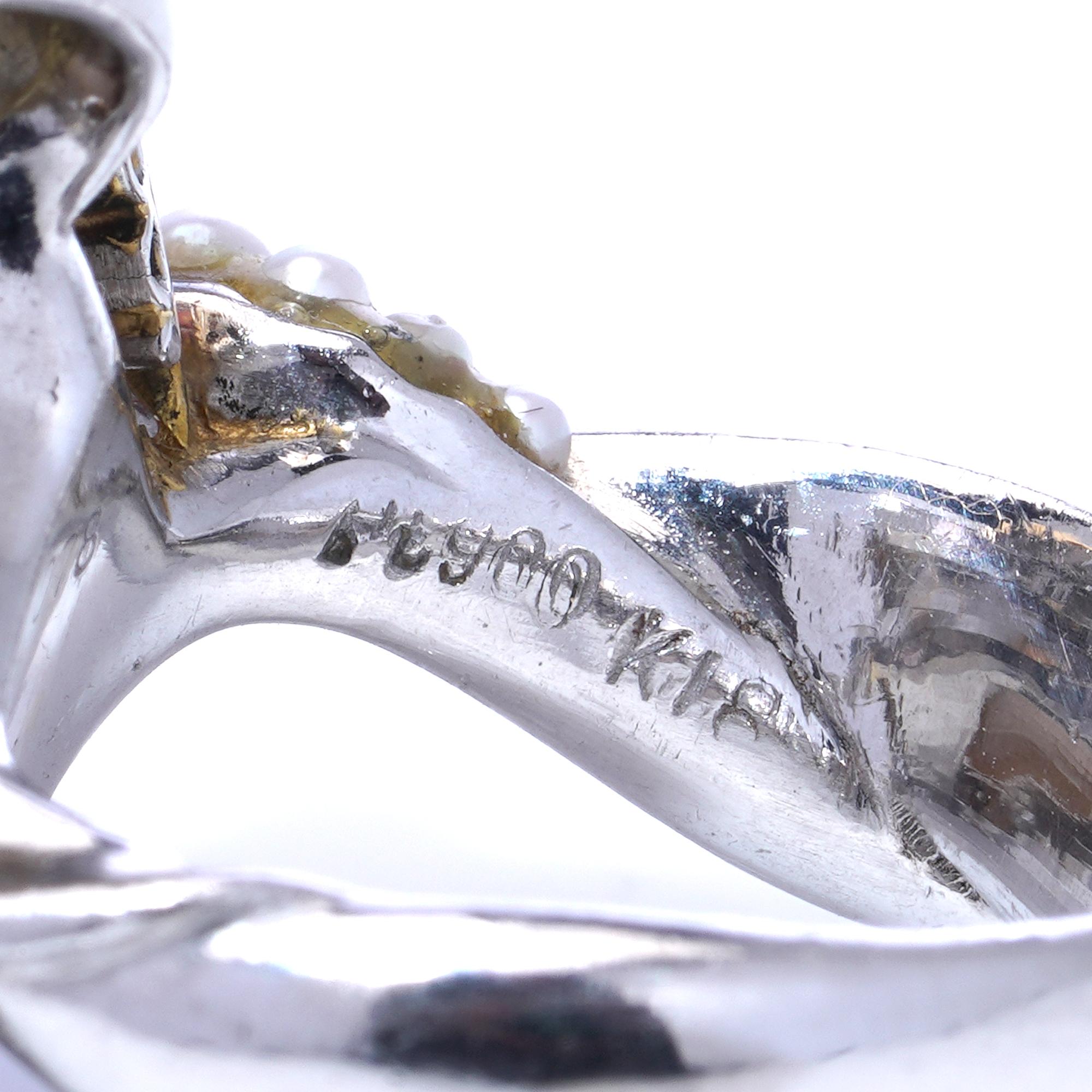 Platinum and 18kt. white gold South Sea and Akoya cultured pearl cocktail ring For Sale 3