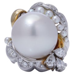 Platinum and 18kt. white gold South Sea cultured pearl cocktail ring