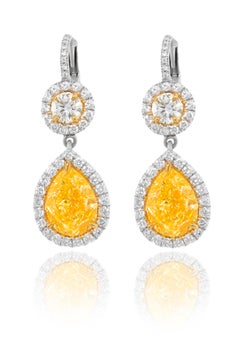 Platinum and 18kt Yellow Gold Earrings with Fancy Yellow Diamond