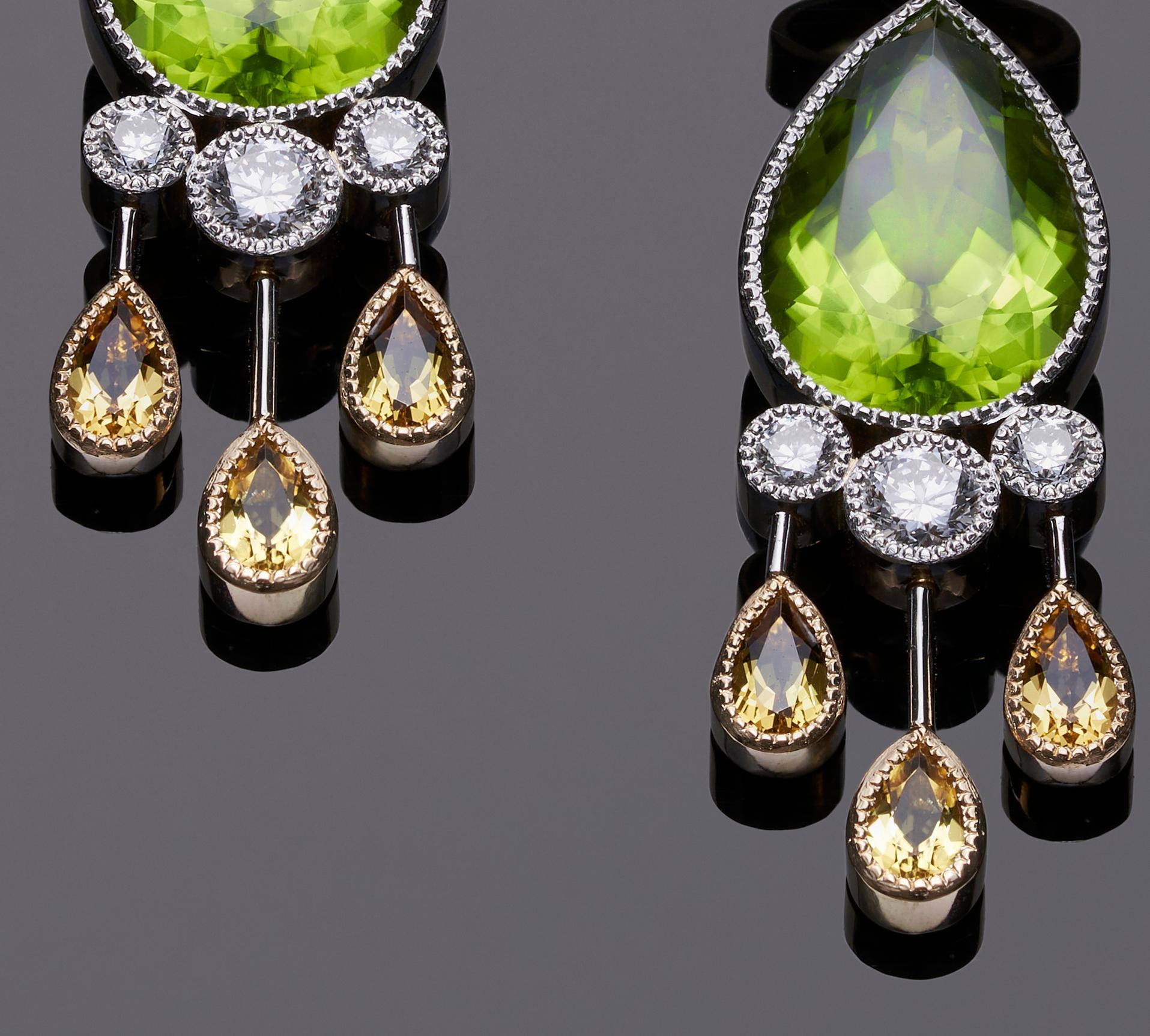 Platinum and 18 Karat Yellow Gold Multicolored Gemstone Chandelier Earrings In New Condition For Sale In Sydney, NSW