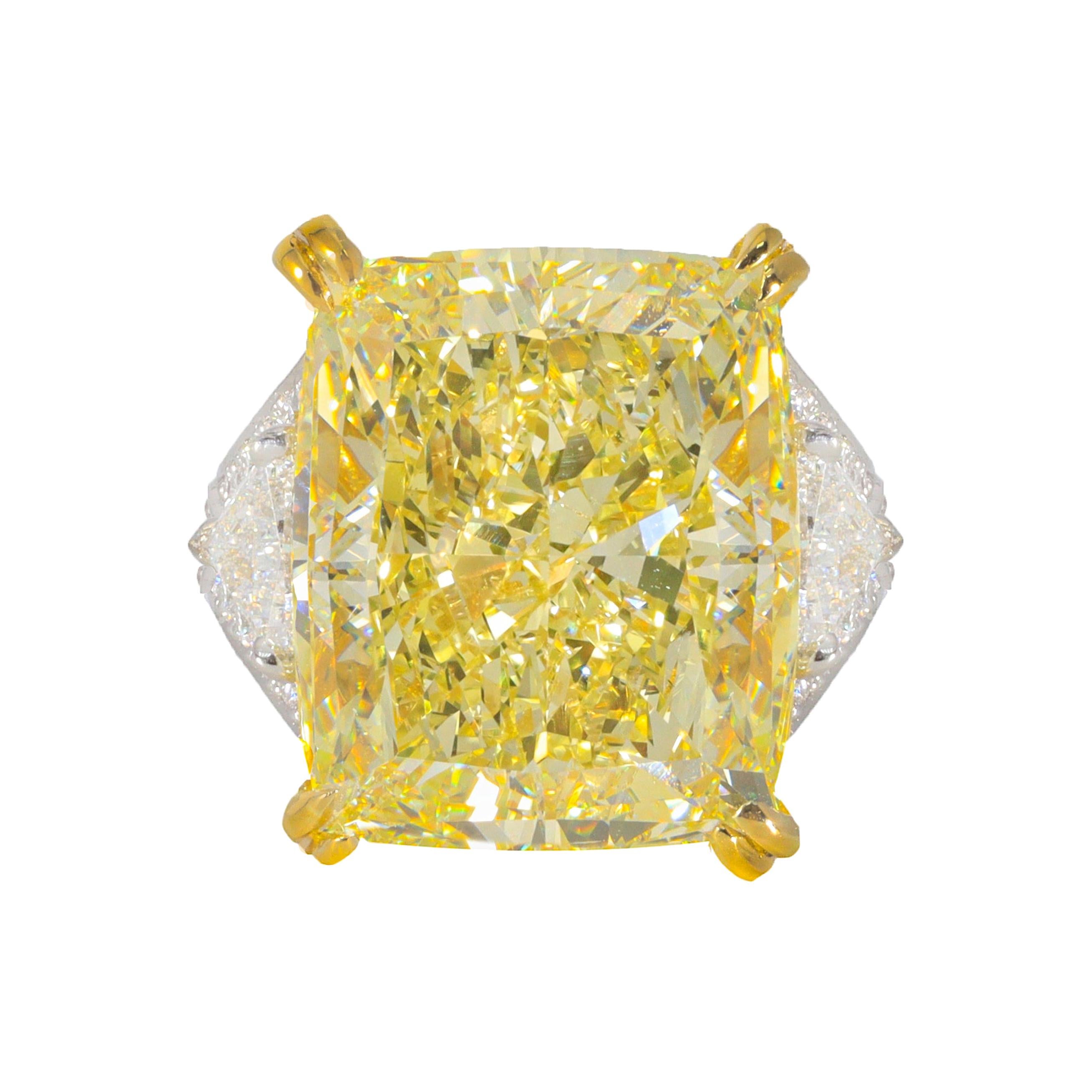 Platinum and 18kt Yellow Gold Ring with Fancy Intense Yellow Center Diamond