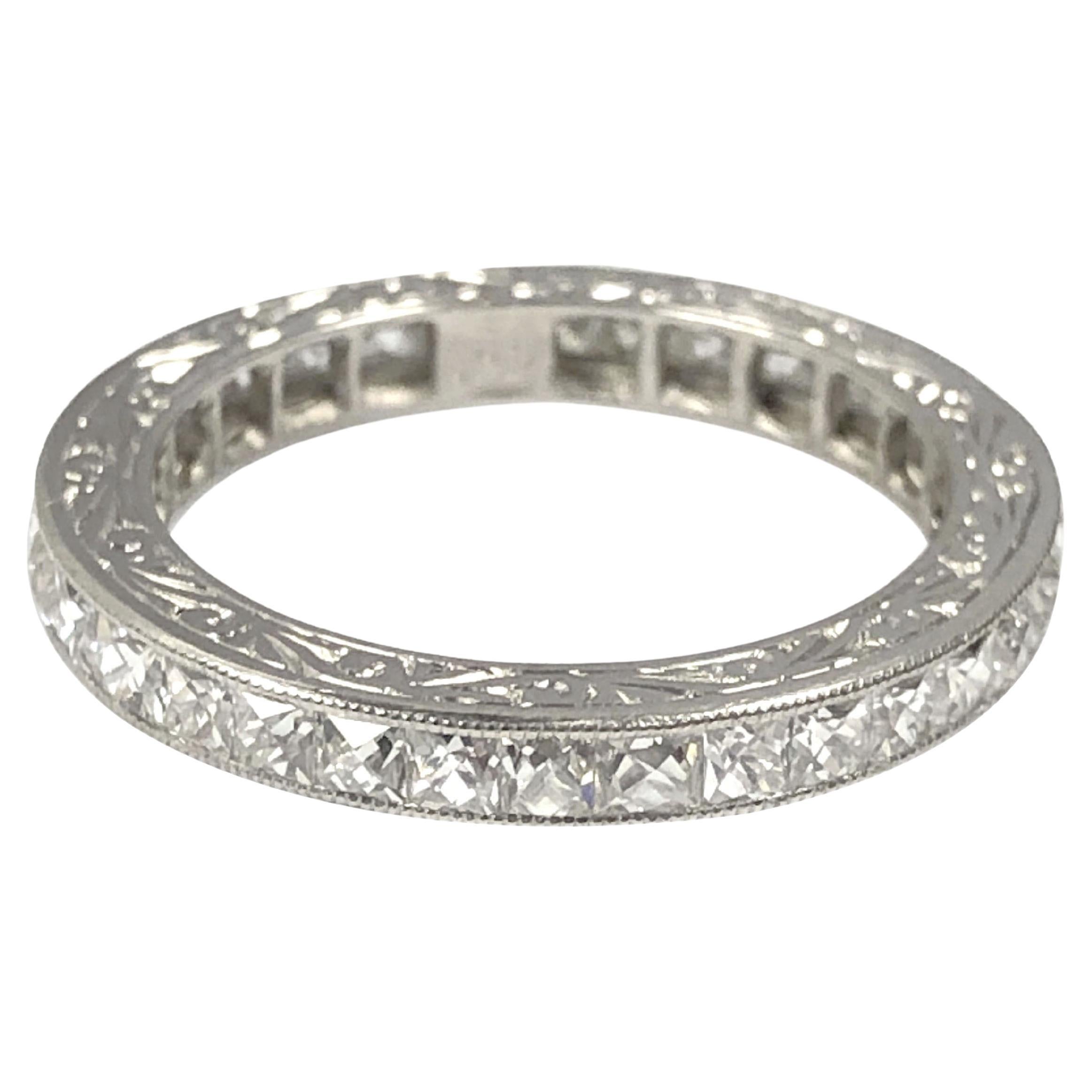 Platinum and 2 Carats French Cut Diamonds Eternity Band Ring