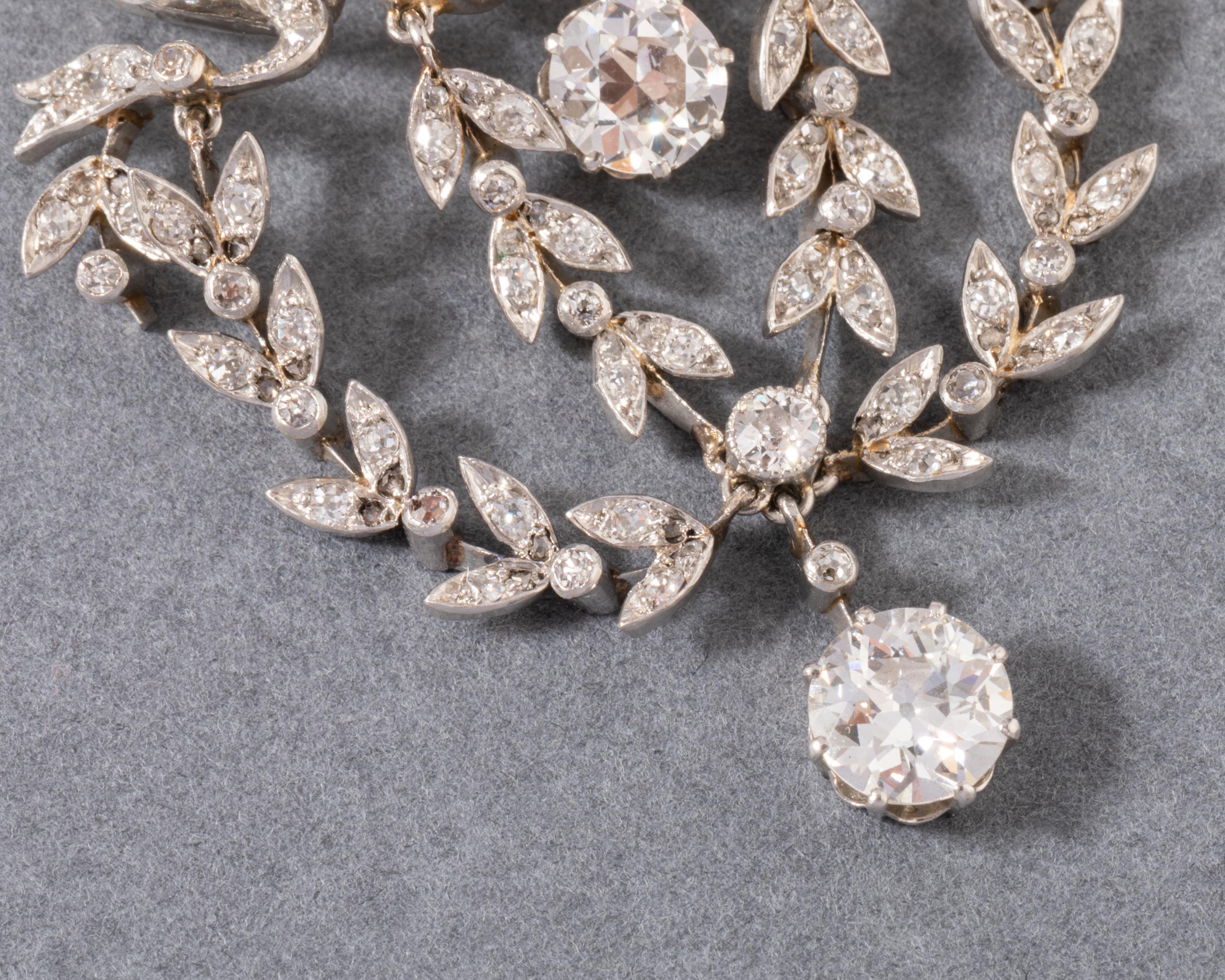 Belle Époque Platinum and 3 Carats Diamonds French Belle Epoque Pendant Necklace For Sale