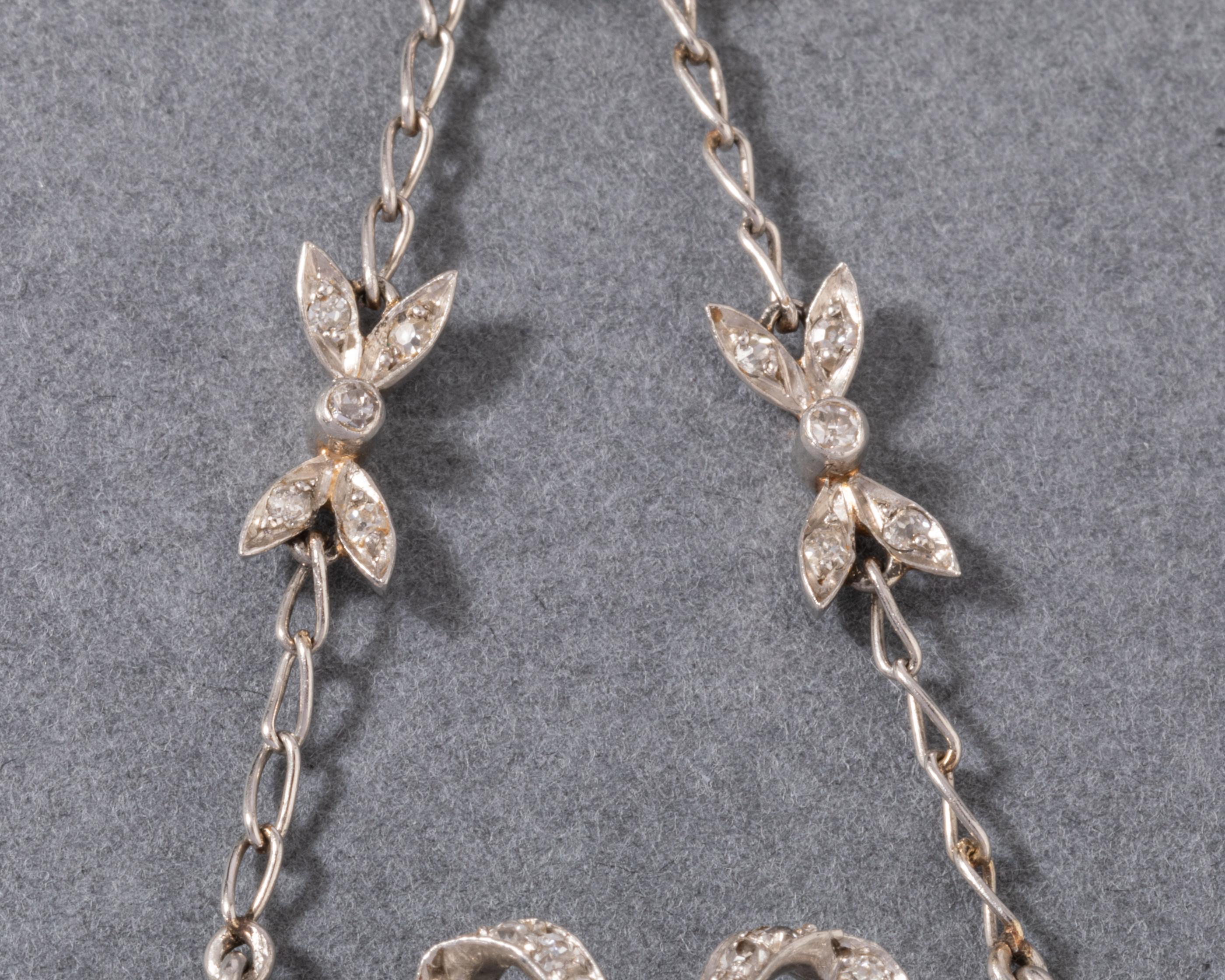 Women's Platinum and 3 Carats Diamonds French Belle Epoque Pendant Necklace For Sale