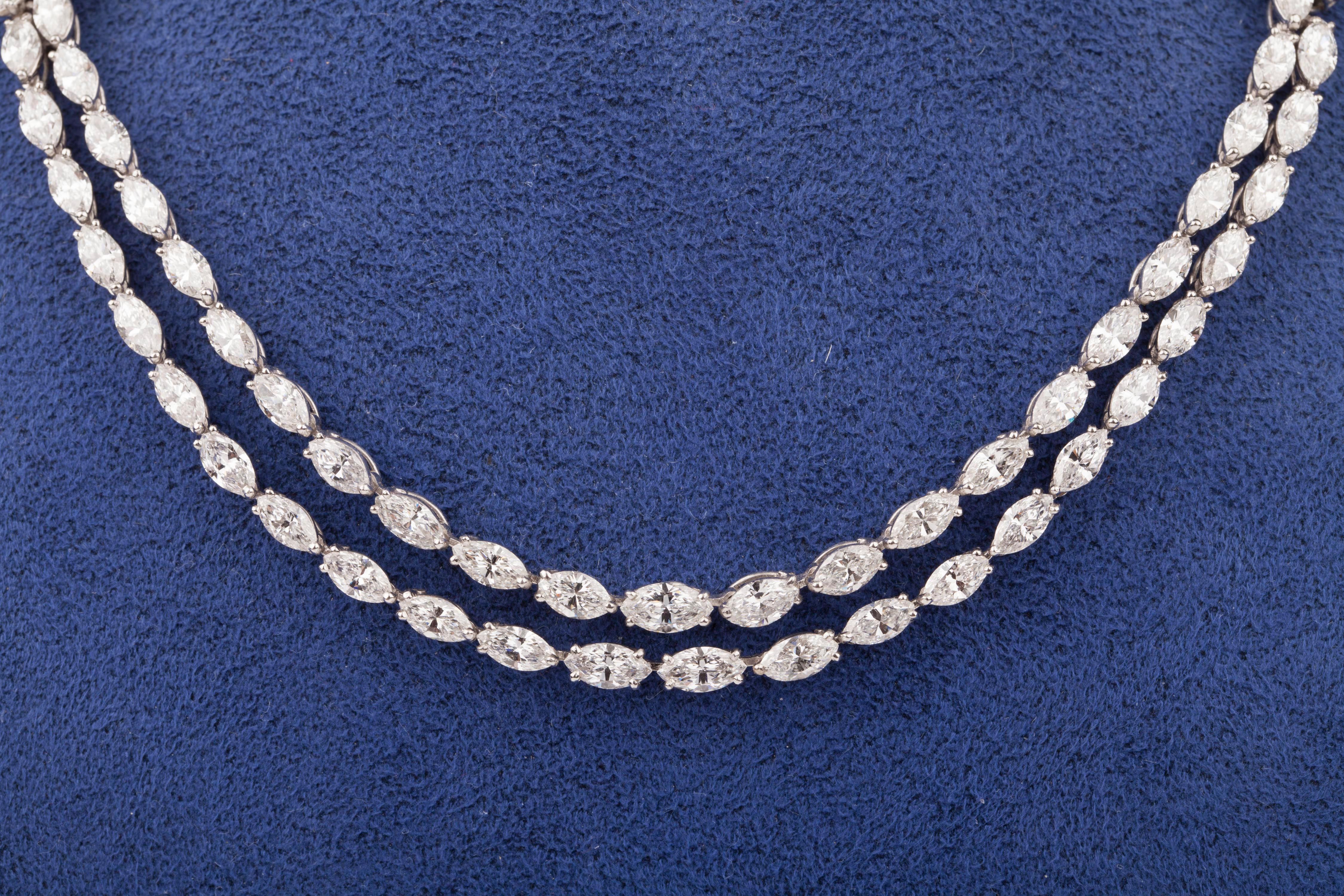 Platinum and 30 Carat Diamonds French Necklace For Sale 5