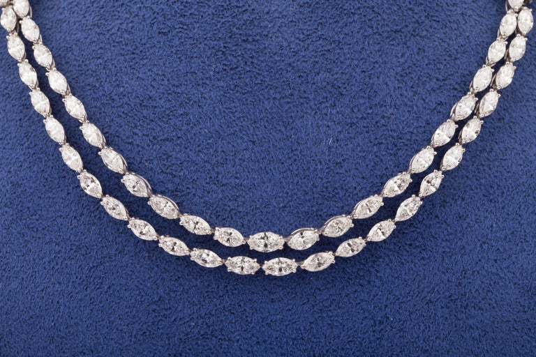 Platinum and 30 Carat Diamonds French Necklace For Sale 7