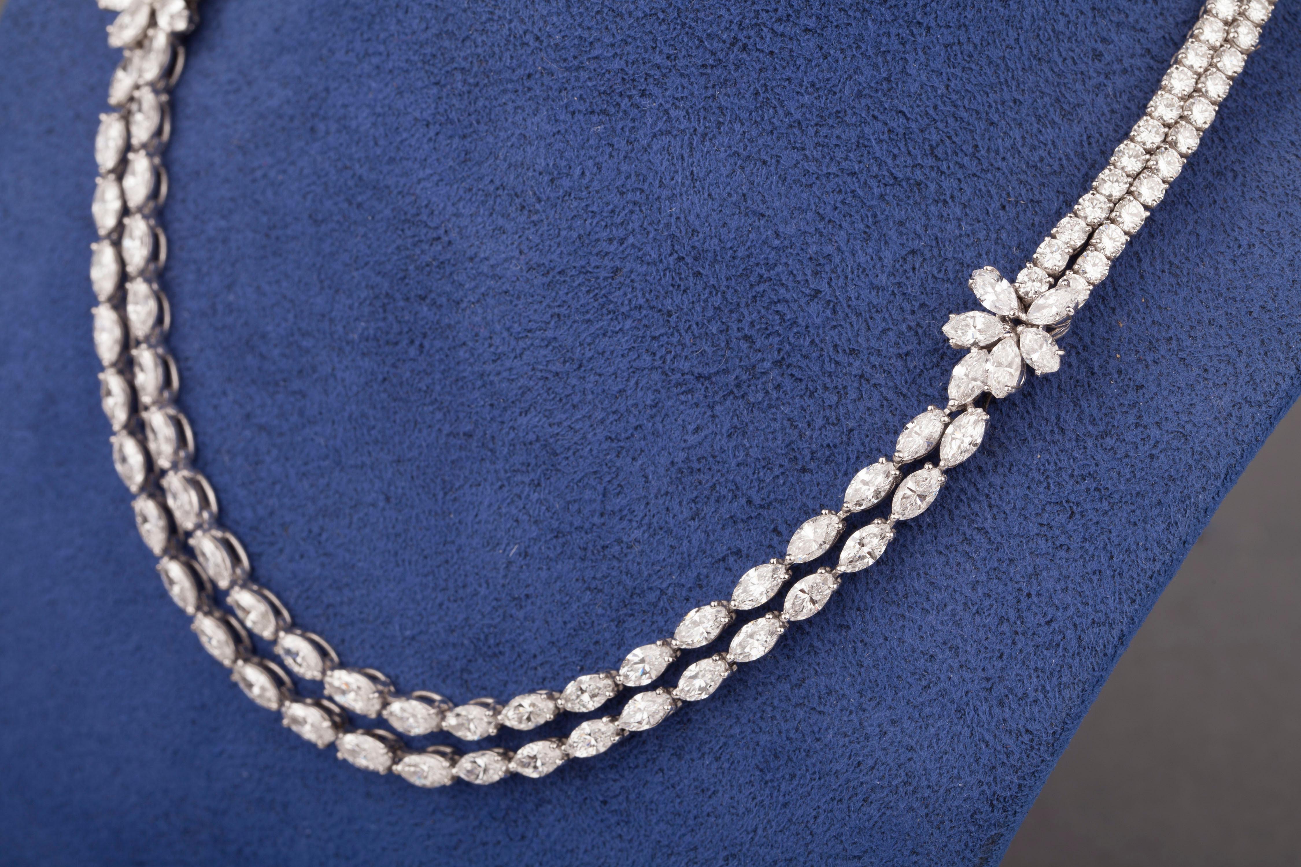 Platinum and 30 Carat Diamonds French Necklace For Sale 7