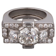 Platinum and 3.25 Carat Diamond French Art Deco Ring