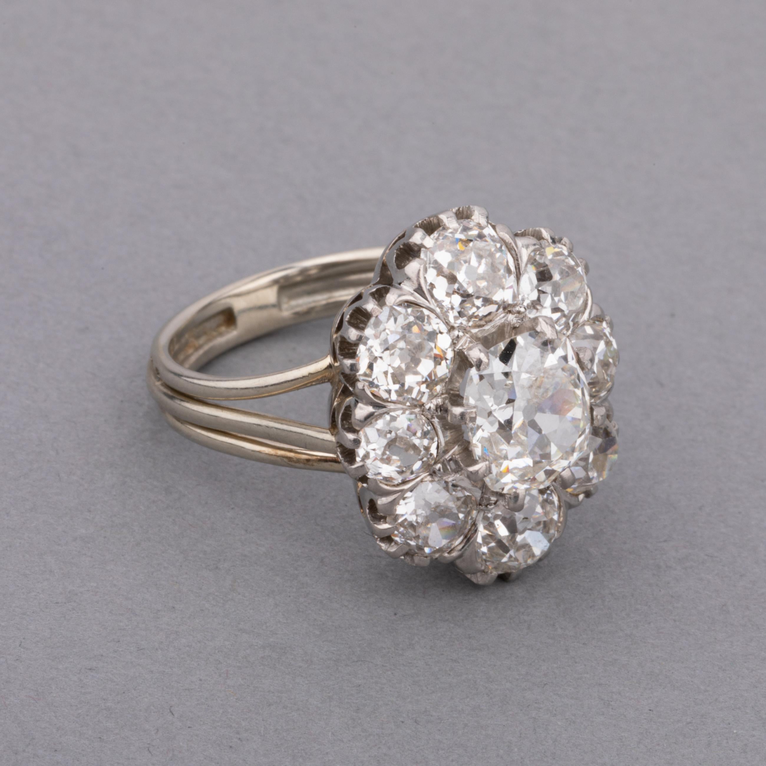 Französischer Retro-Ring aus Platin und 4,80 Karat Diamanten (Alteuropäischer Schliff) im Angebot