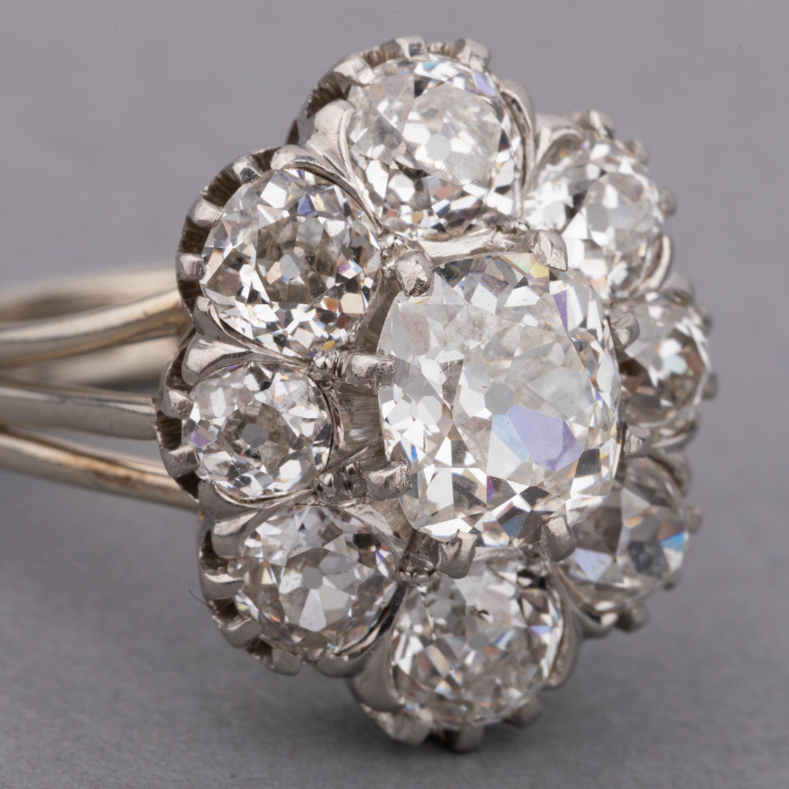 Französischer Retro-Ring aus Platin und 4,80 Karat Diamanten im Zustand „Gut“ im Angebot in Saint-Ouen, FR