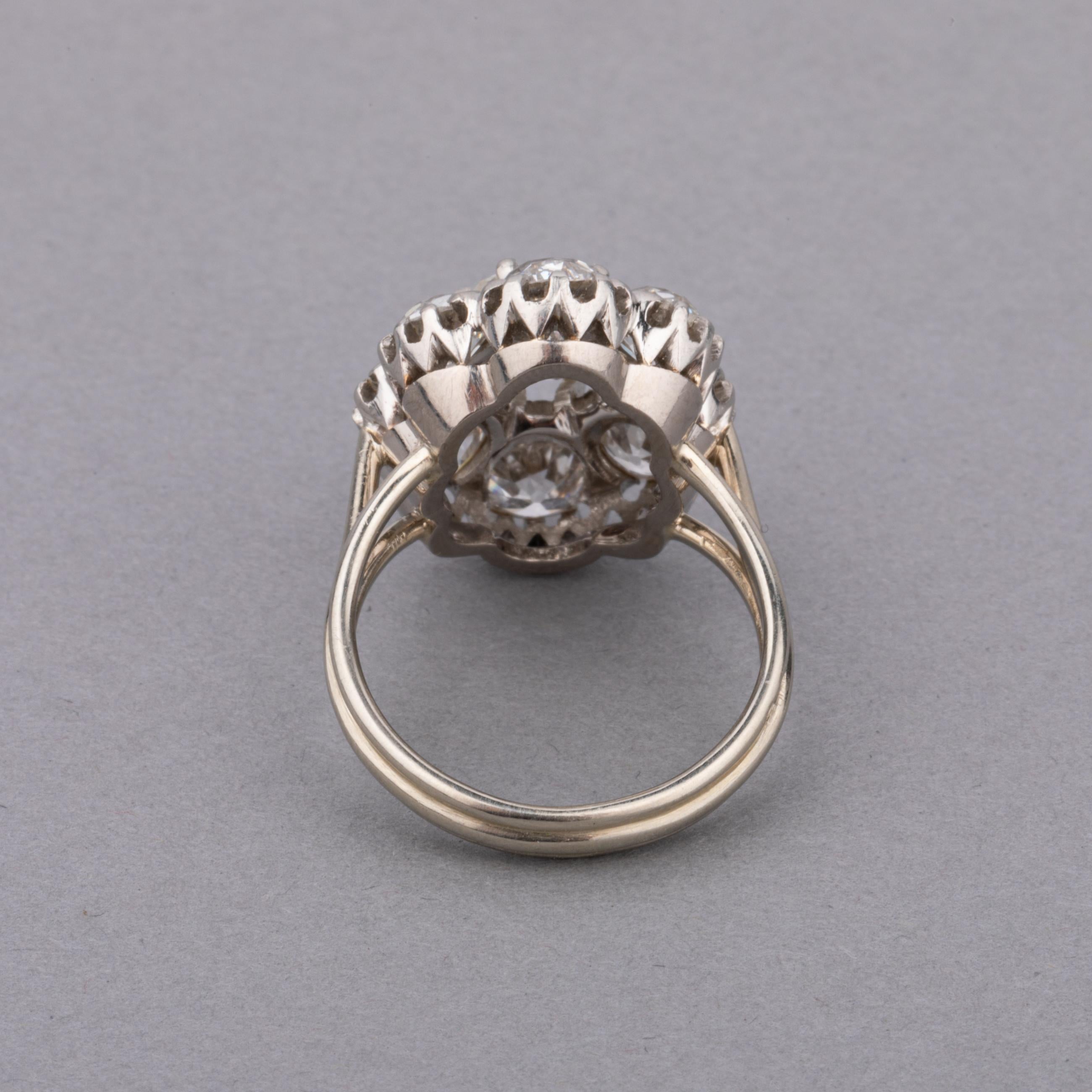 Französischer Retro-Ring aus Platin und 4,80 Karat Diamanten im Angebot 1