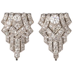 Platinum and 6 Carat Diamonds French Art Deco Clips Brooches