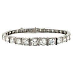 Antique Platinum and 8 Carat Old Mine Cut Diamond Bracelet