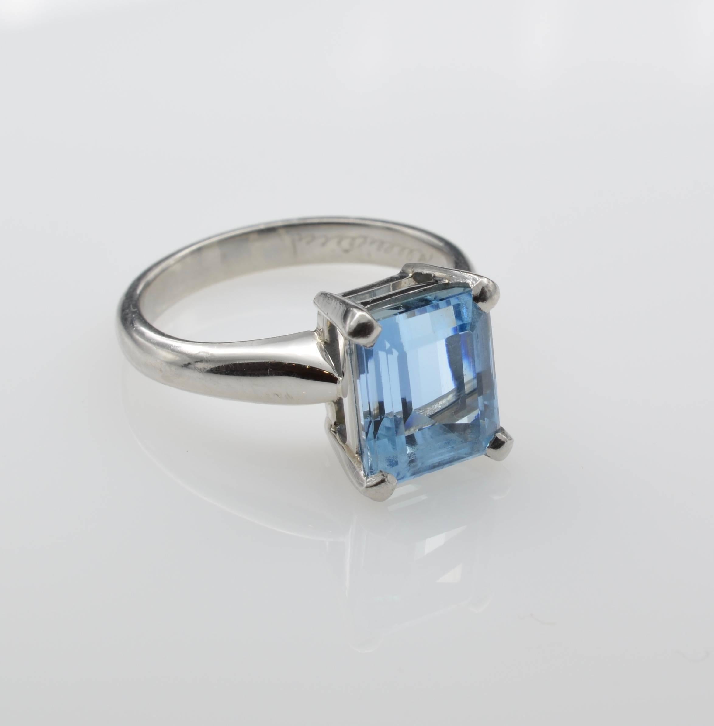 emerald cut aquamarine solitaire ring