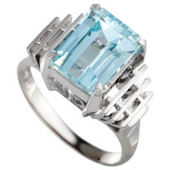 Platinum and Aquamarine Rectangle Ring
