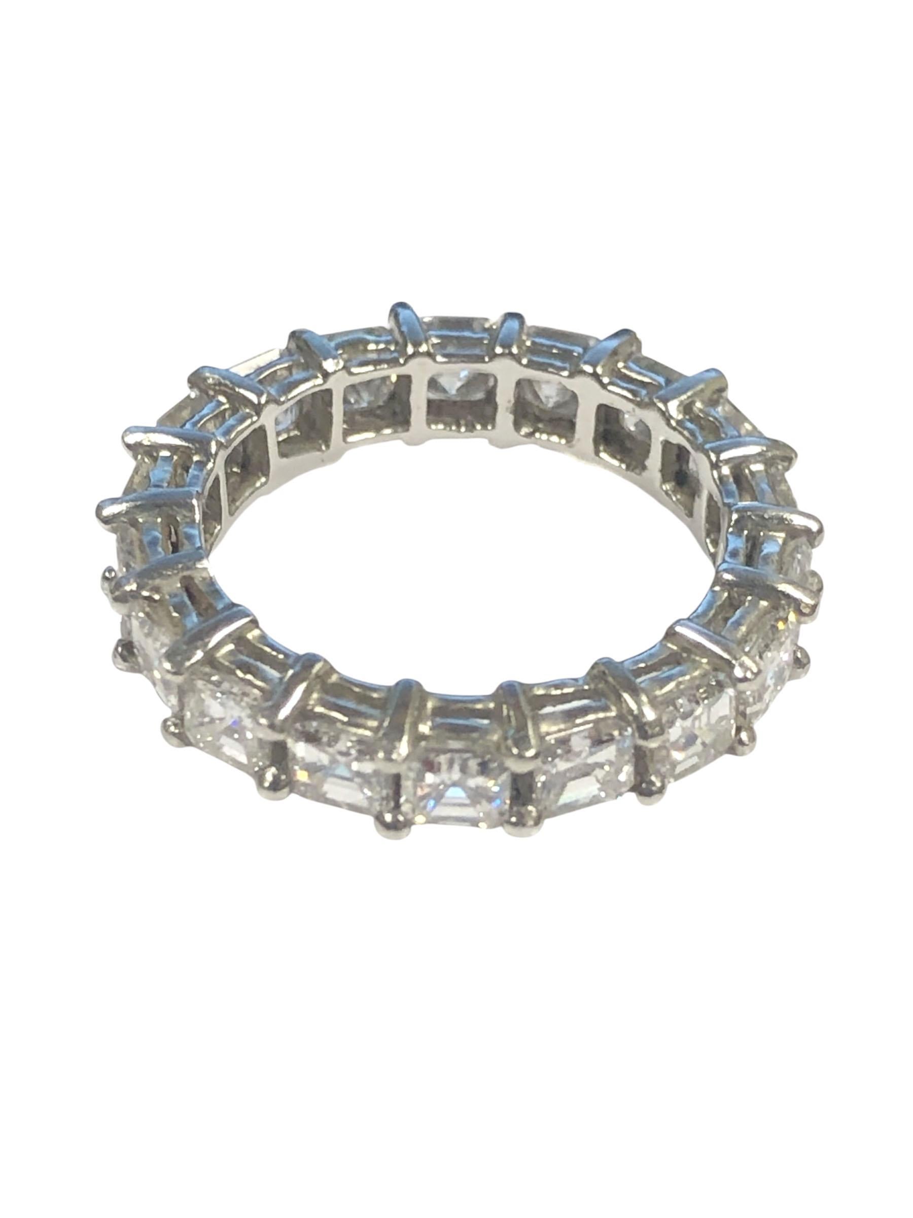 Women's or Men's Platinum and Asscher cut Diamond Eternity Band Ring For Sale