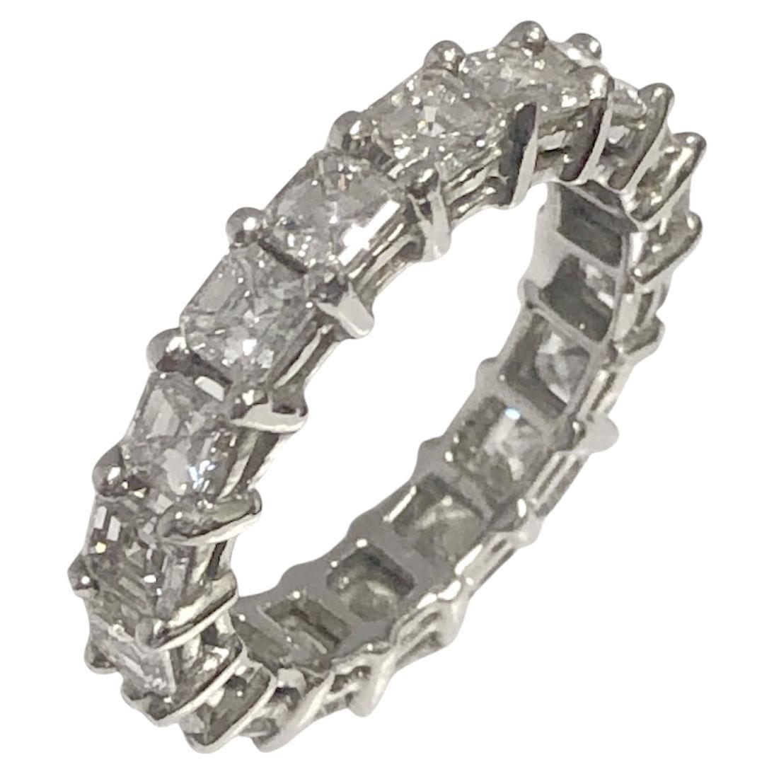 Platinum and Asscher cut Diamond Eternity Band Ring For Sale