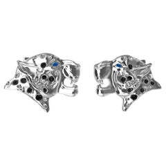 Platinum and Black Diamonds Leopard Stud Earrings