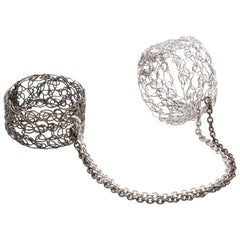 Platinum and Black Rhodium Hand Knitted Double Finger Bond Rings