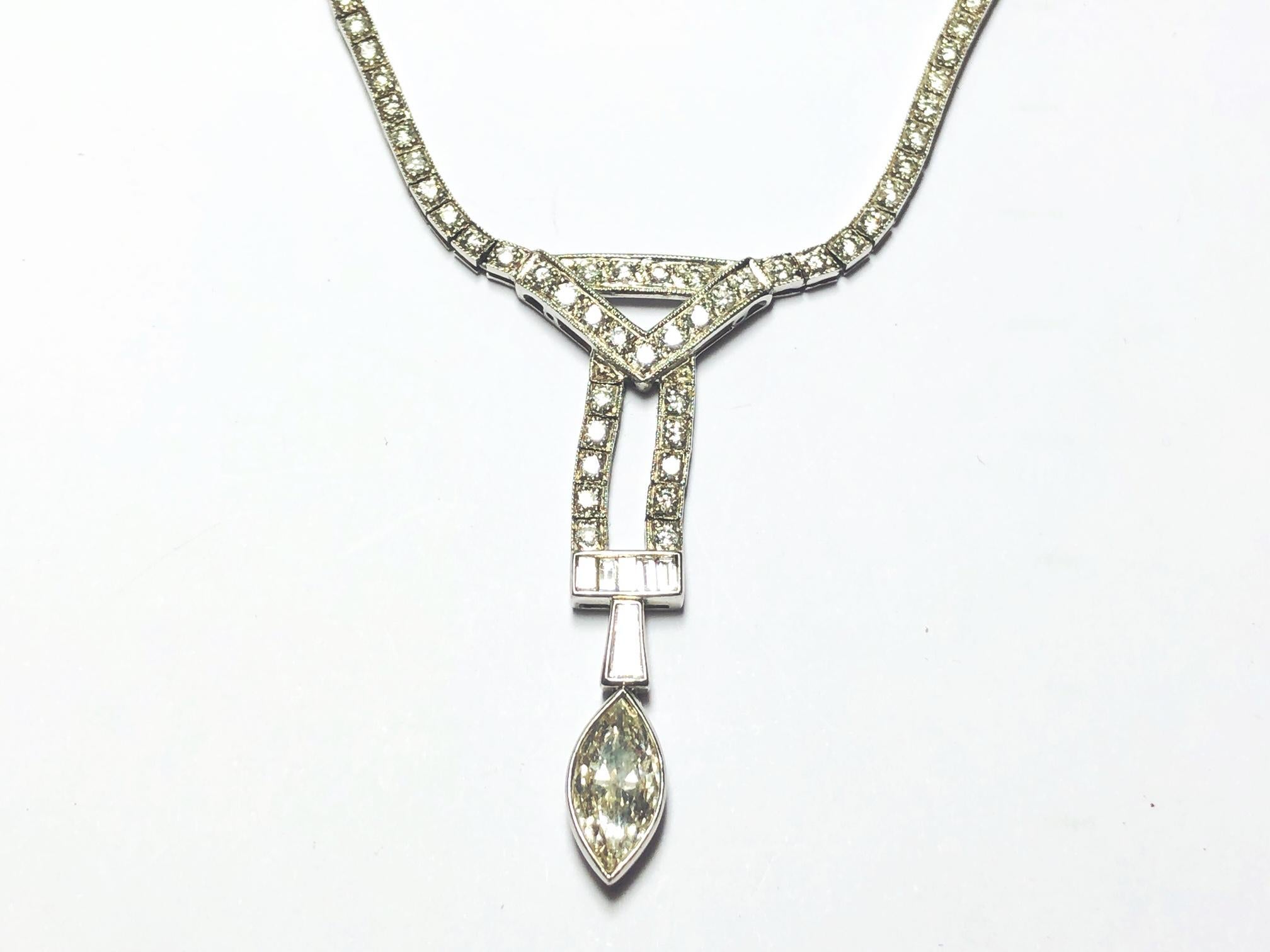 Marquise Cut Platinum and Diamond 4.75 Carat Necklace