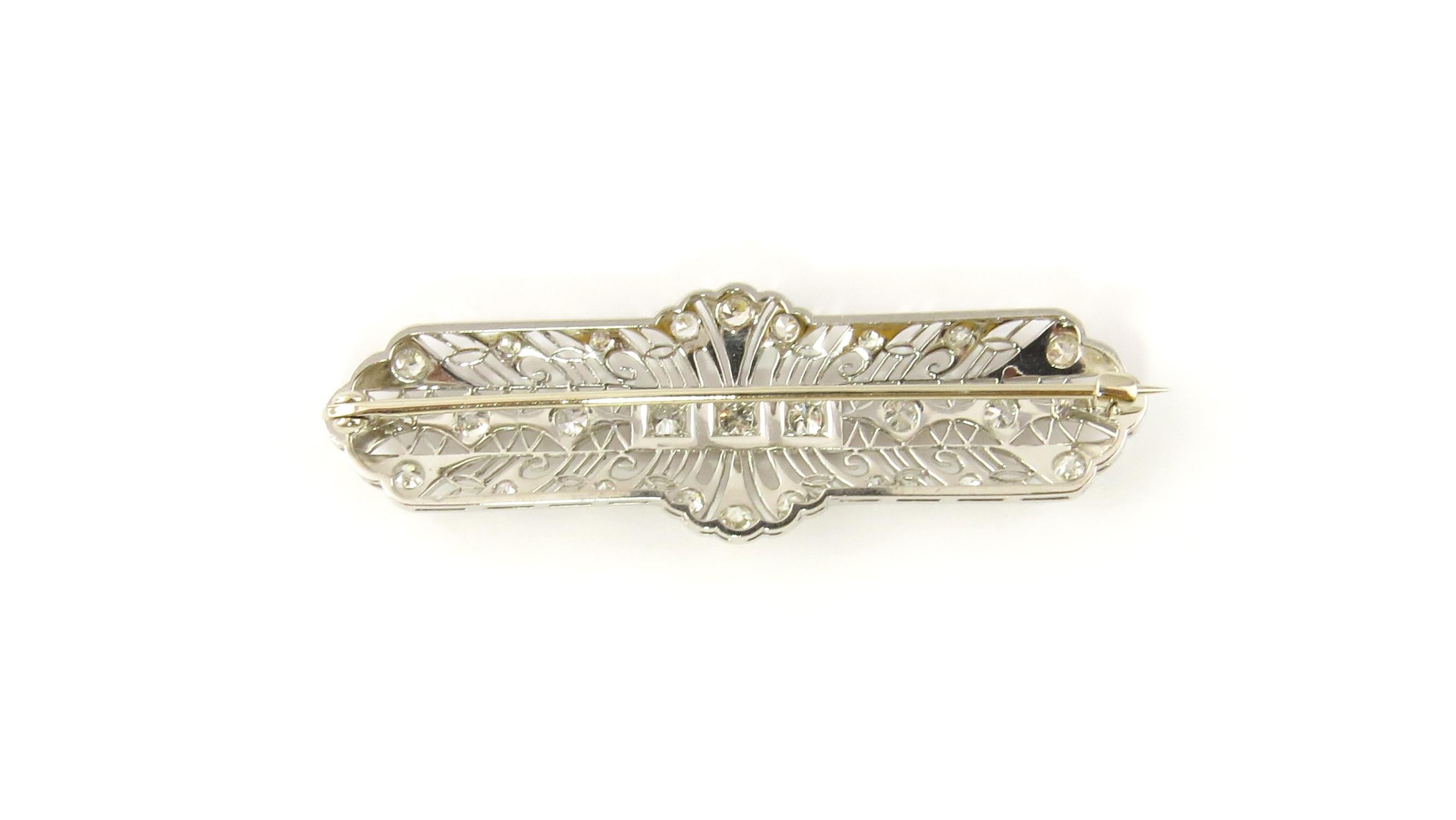 Women's Platinum and Diamond Bar Pin or Brooch For Sale