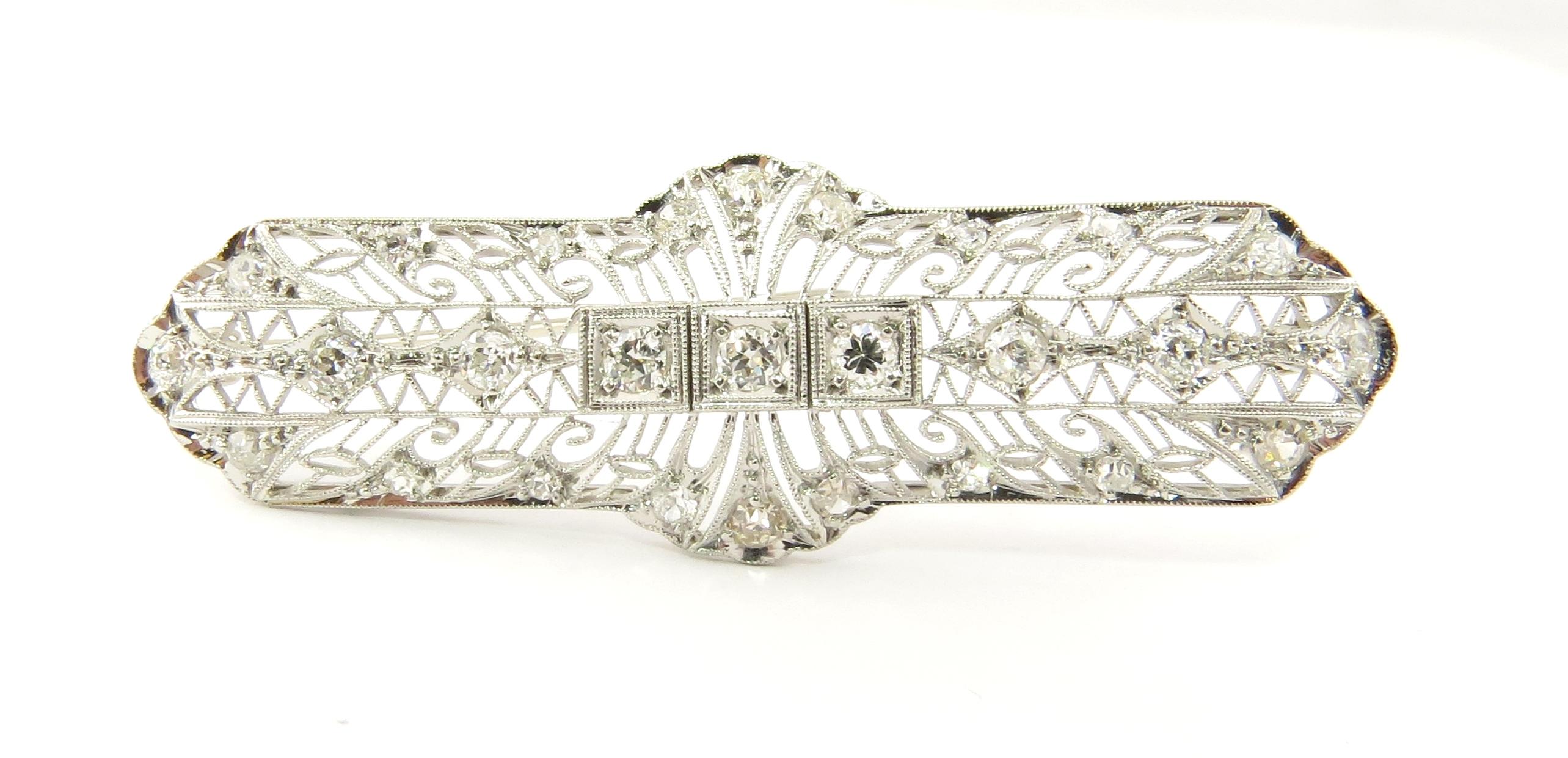 Platinum and Diamond Bar Pin or Brooch For Sale 1