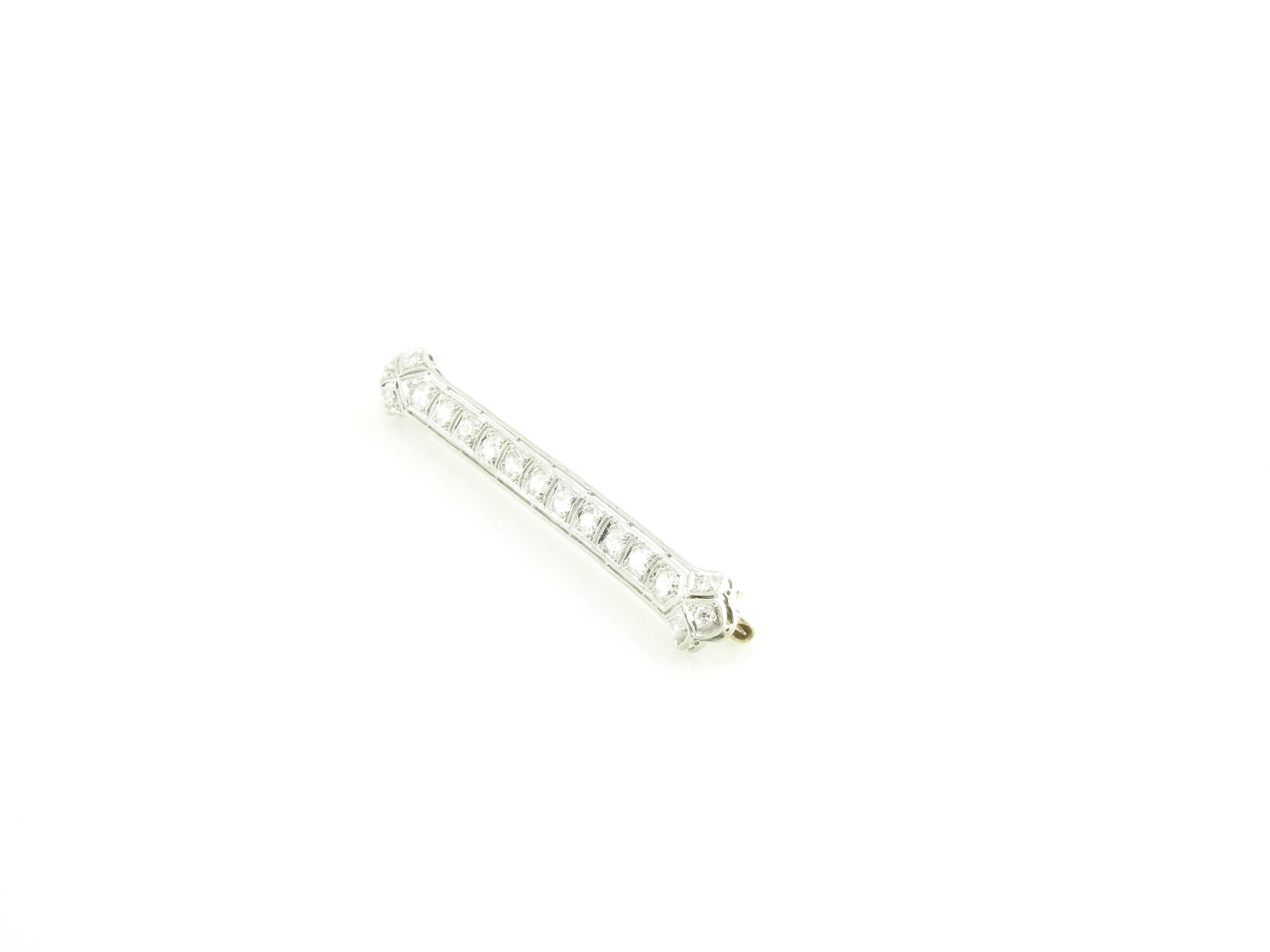Platinum and Diamond Bar Pin / Brooch For Sale 1