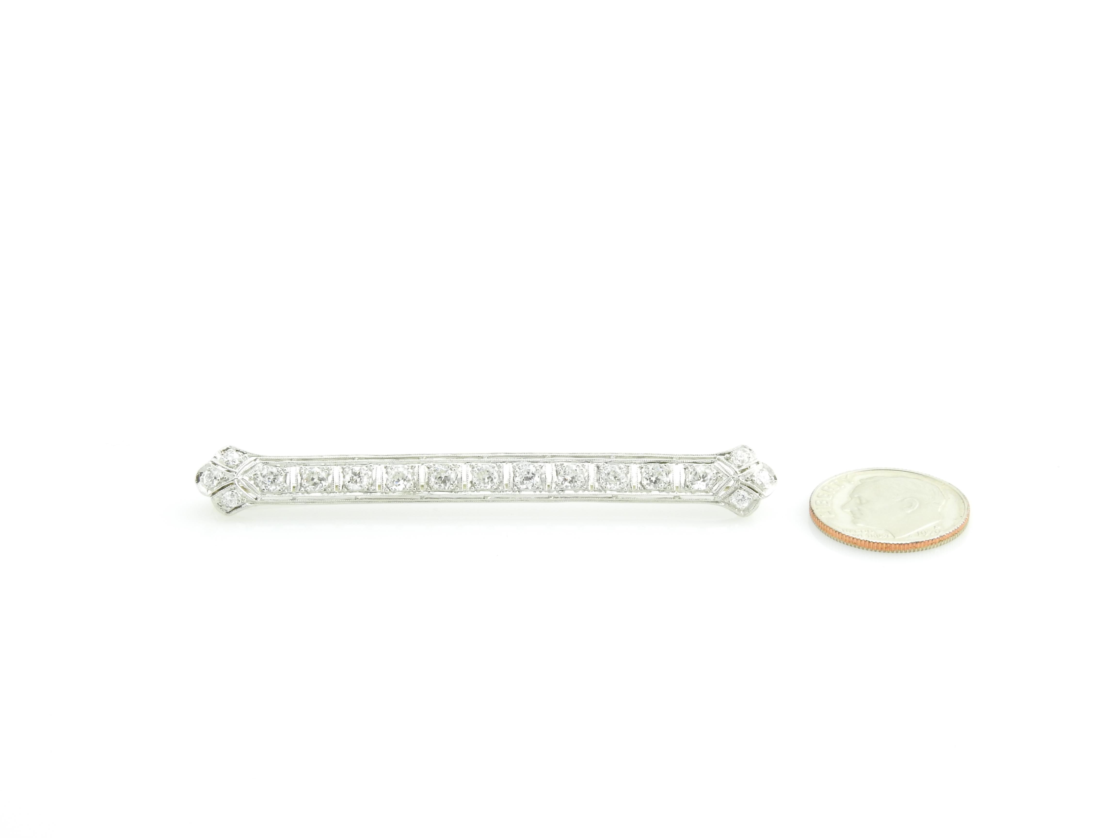 Platinum and Diamond Bar Pin / Brooch For Sale 2