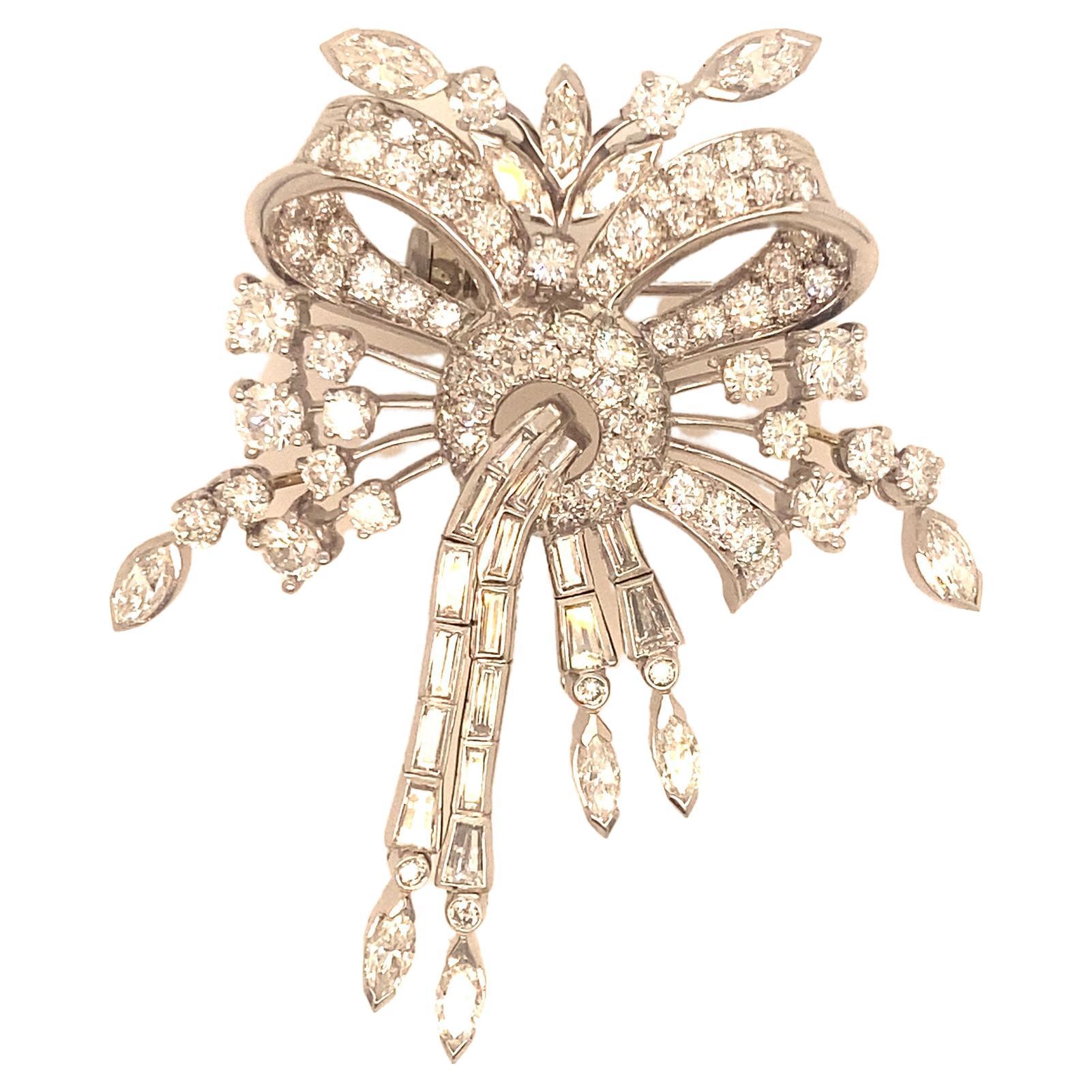 Midcentury French Diamond Platinum Brooch For Sale at 1stDibs