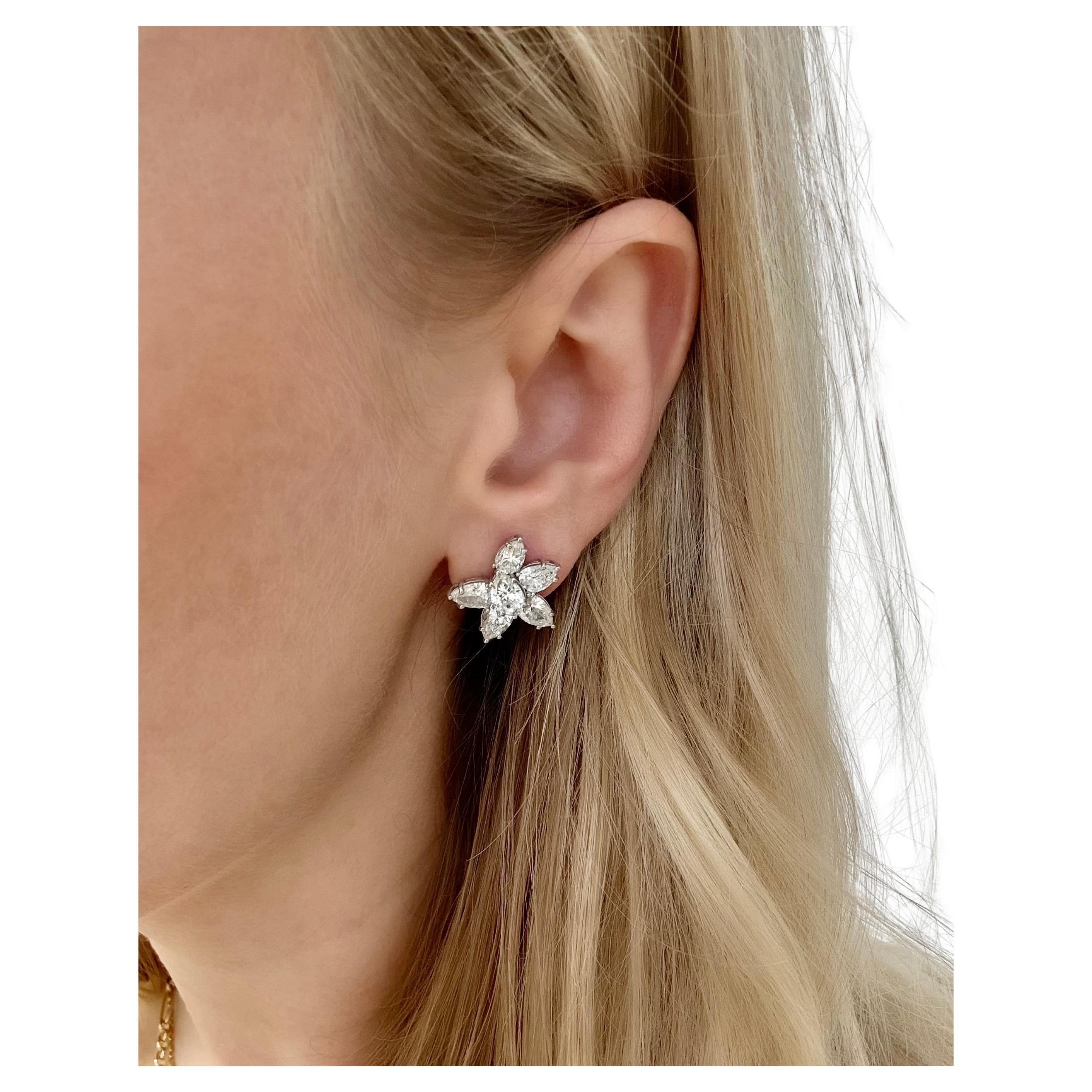 Platinum and Diamond Cluster Earrings