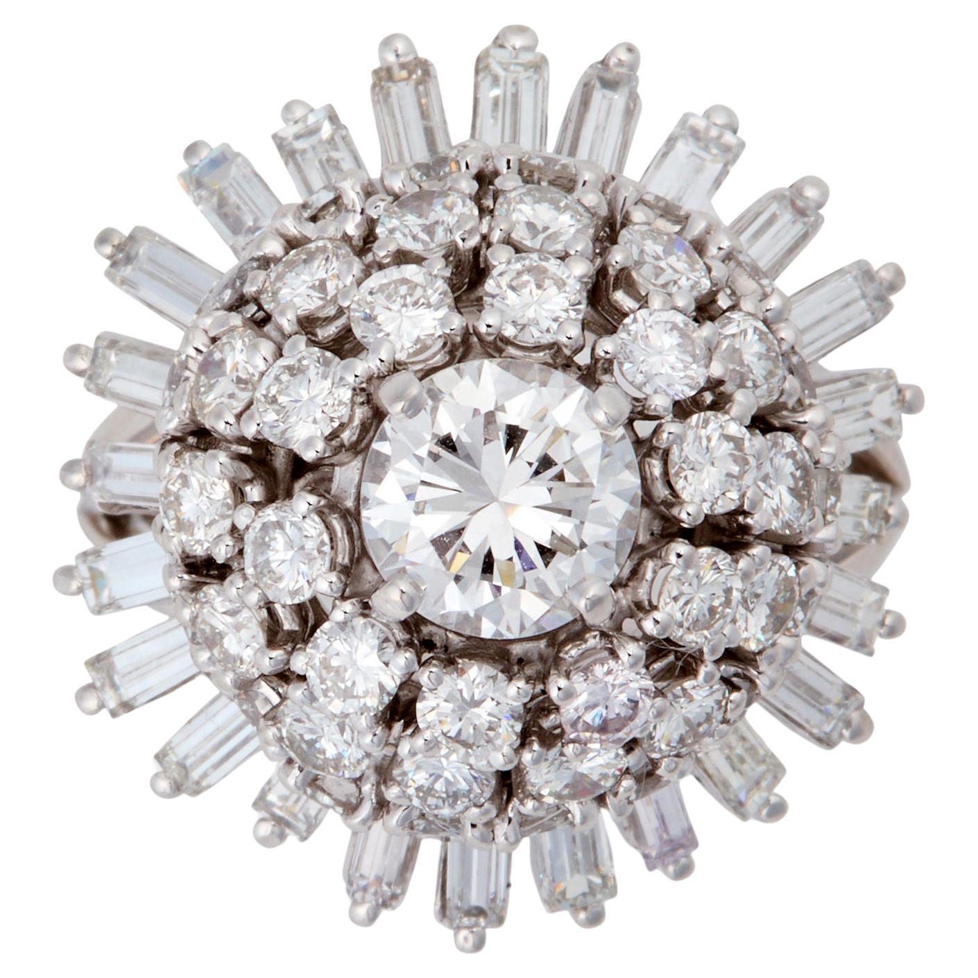 Platinum and Diamond Cocktail Ring For Sale