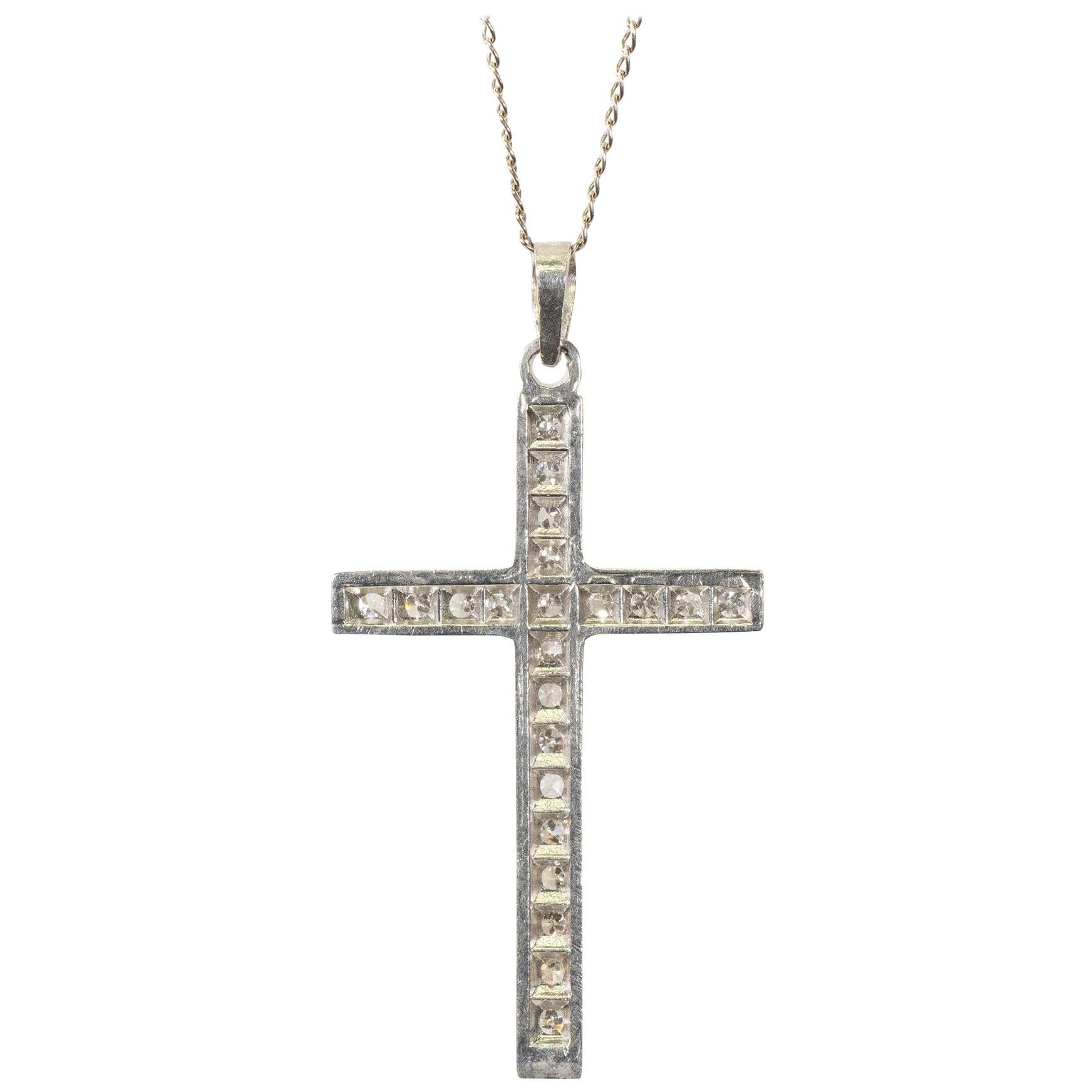 Platinum and Diamond Cross Pendant
