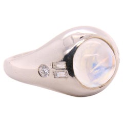 Platinum and Diamond Dome Moonstone Bridal Ring