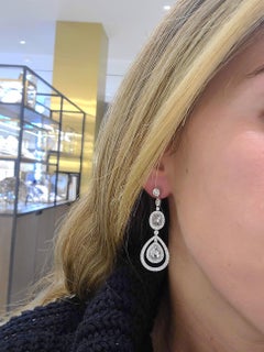 Platinum and Diamond Drop Earrings with Pear and Oval Rose Cut Diamonds