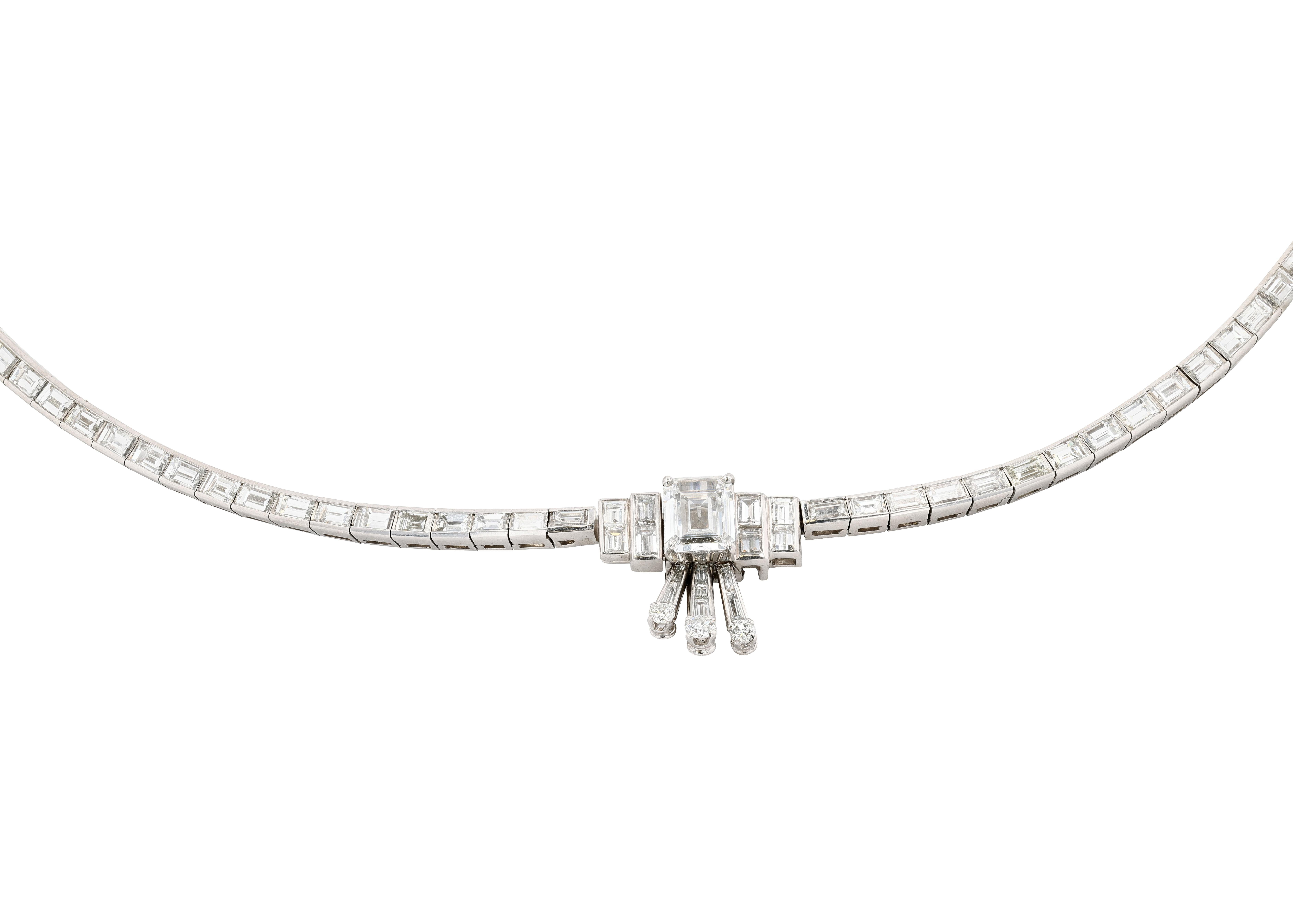 Art Deco Platinum and Diamond Drop Necklace For Sale