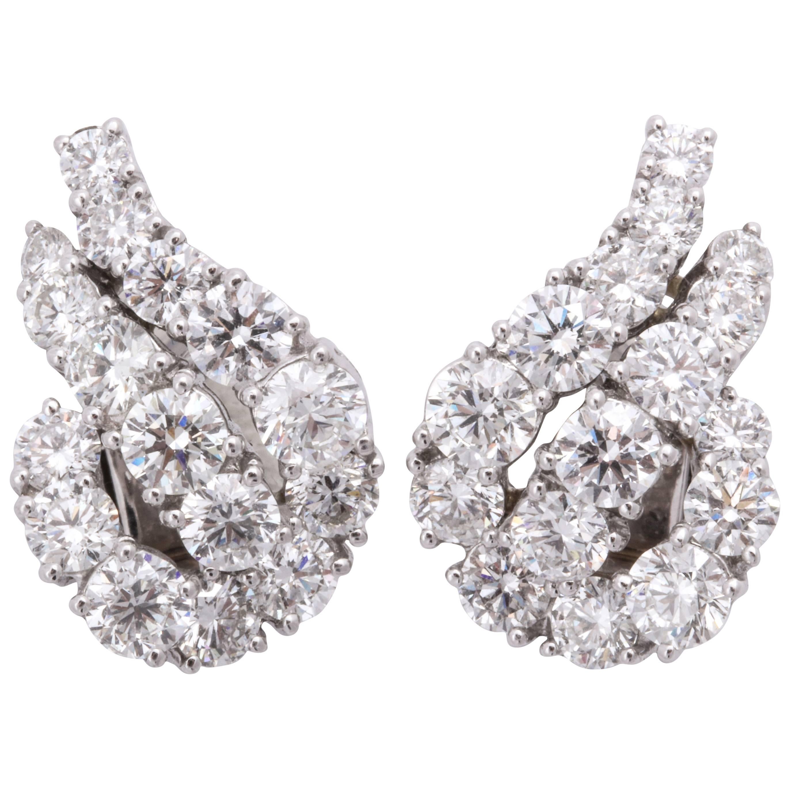 Platinum and Diamond Ear-Clip Earrings For Sale