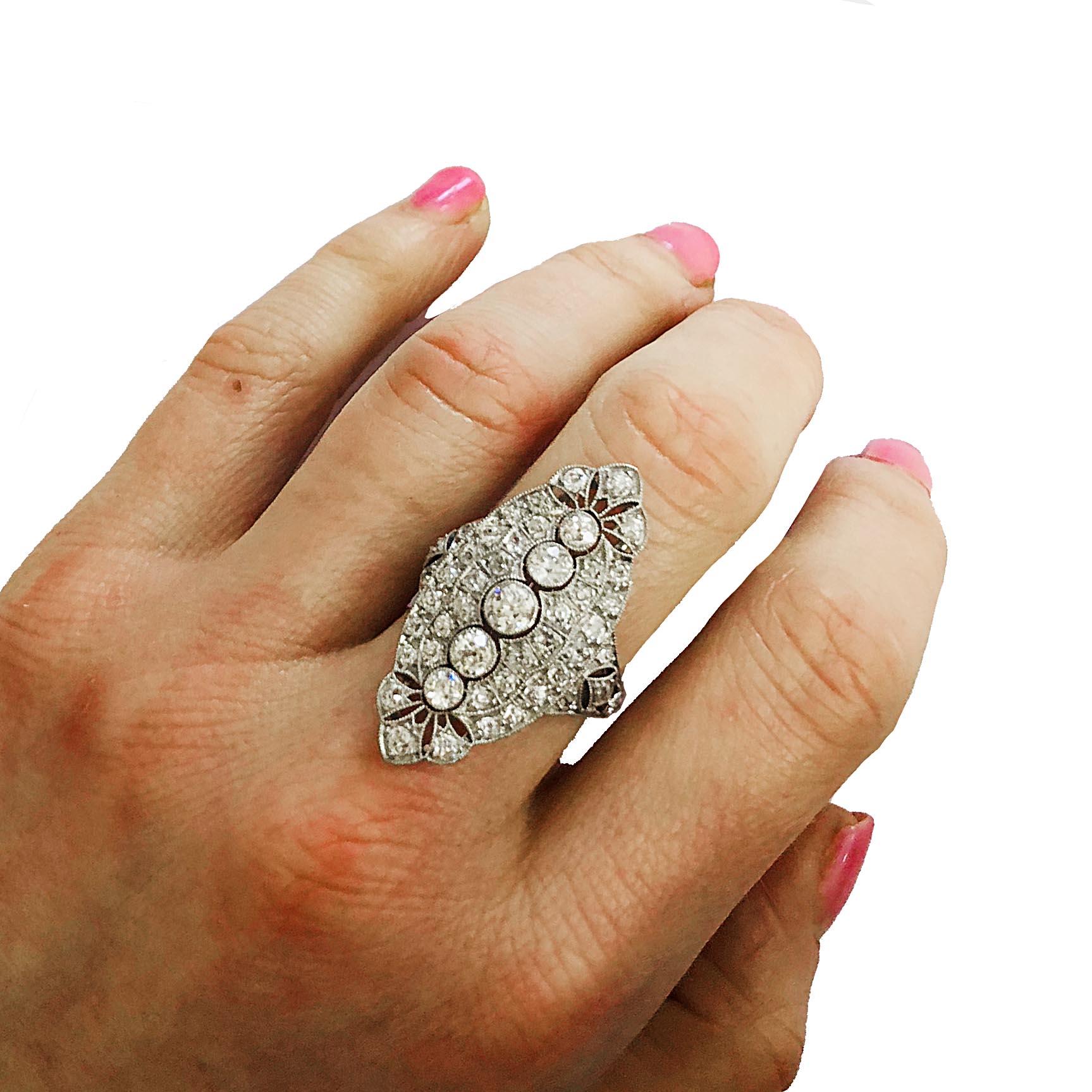 Platinum and Diamond Edwardian Engagement/Fashion Ring  In Excellent Condition In Beverly Hills, CA