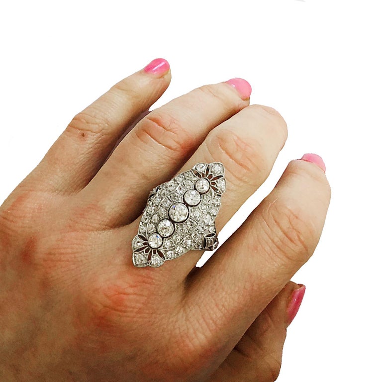Platinum and Diamond Edwardian Engagement/Fashion Ring  In Excellent Condition In Beverly Hills, CA