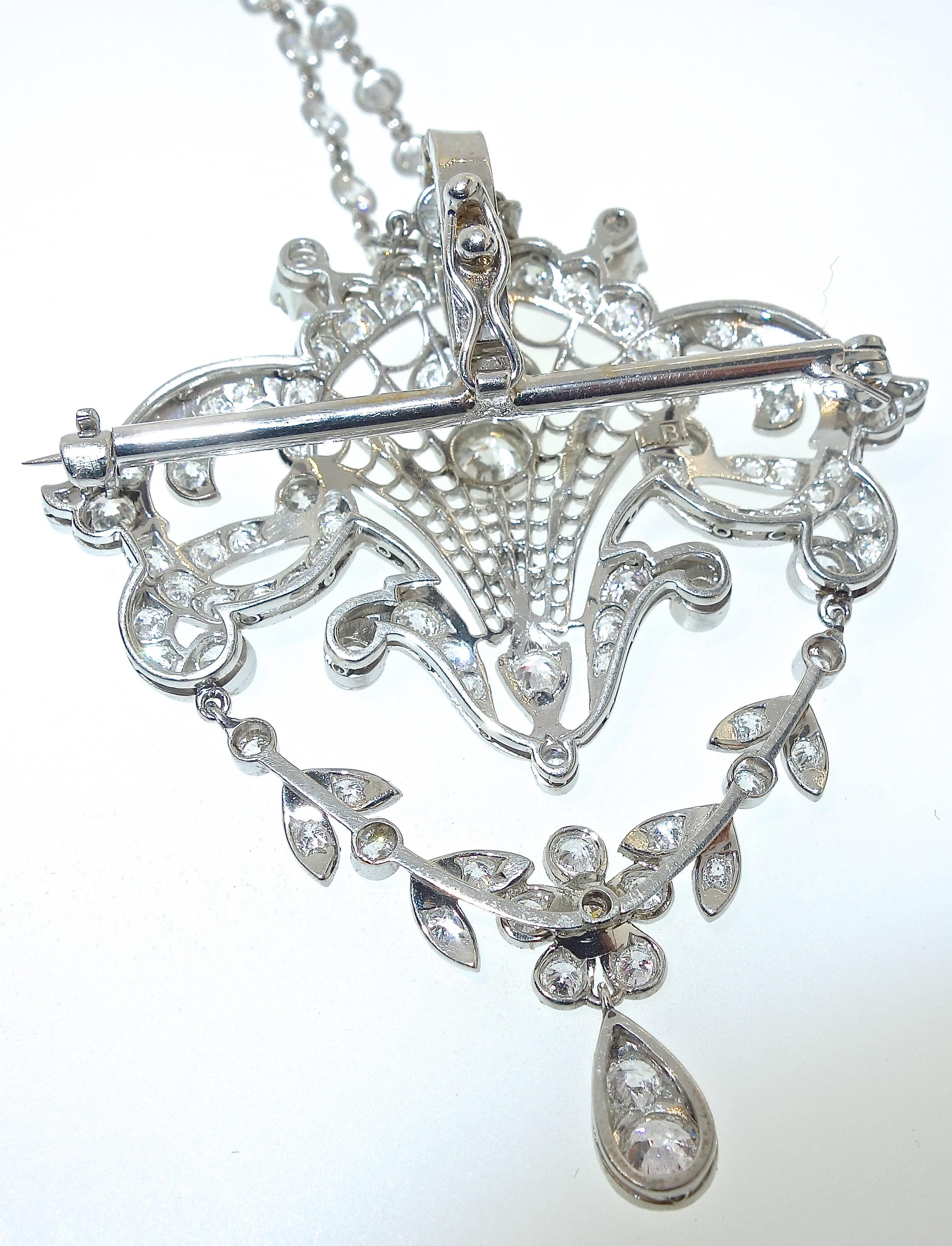 Platinum and Diamond Edwardian Pendant-Necklace In Excellent Condition In Aspen, CO