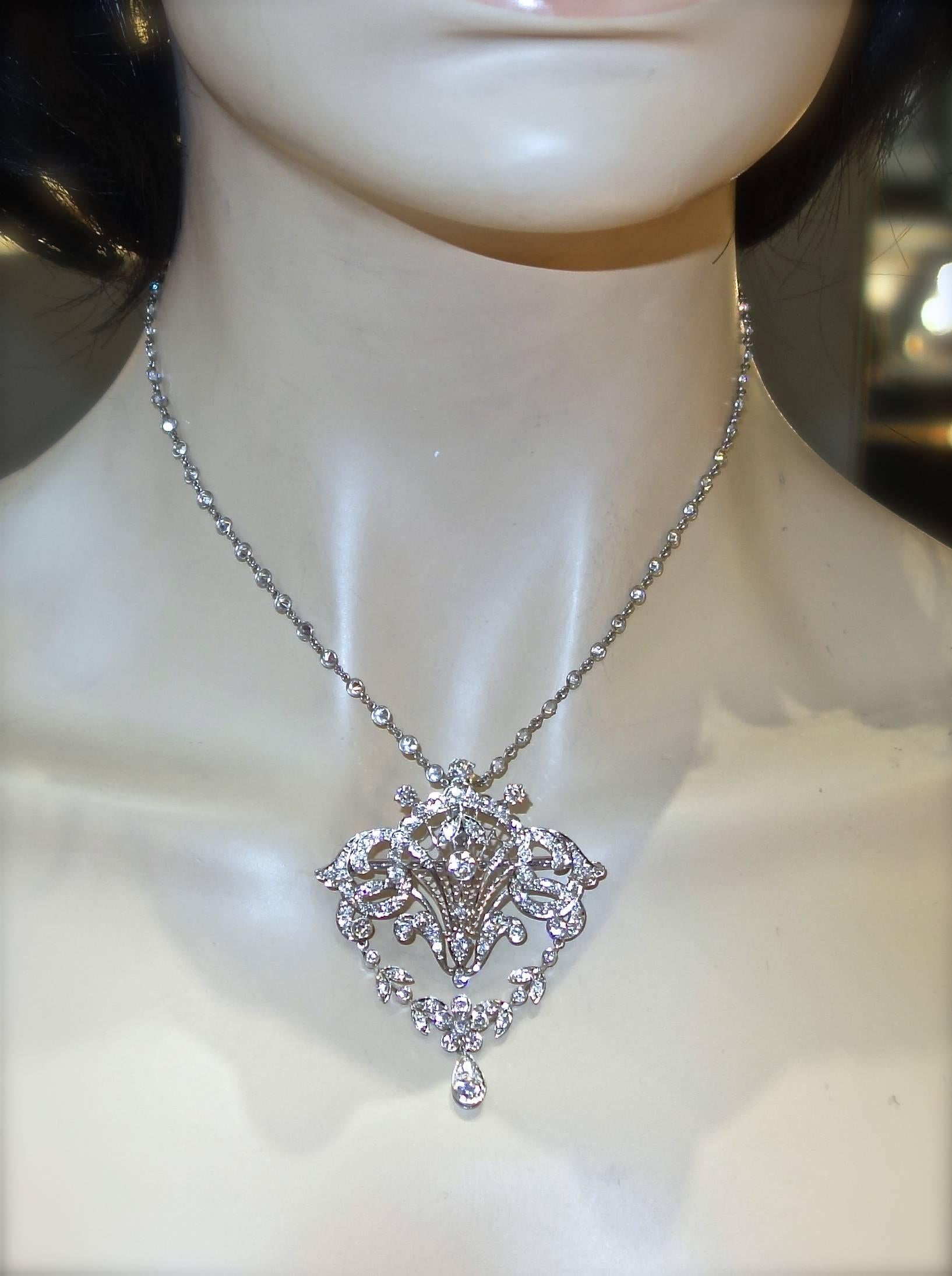 Women's or Men's Platinum and Diamond Edwardian Pendant-Necklace