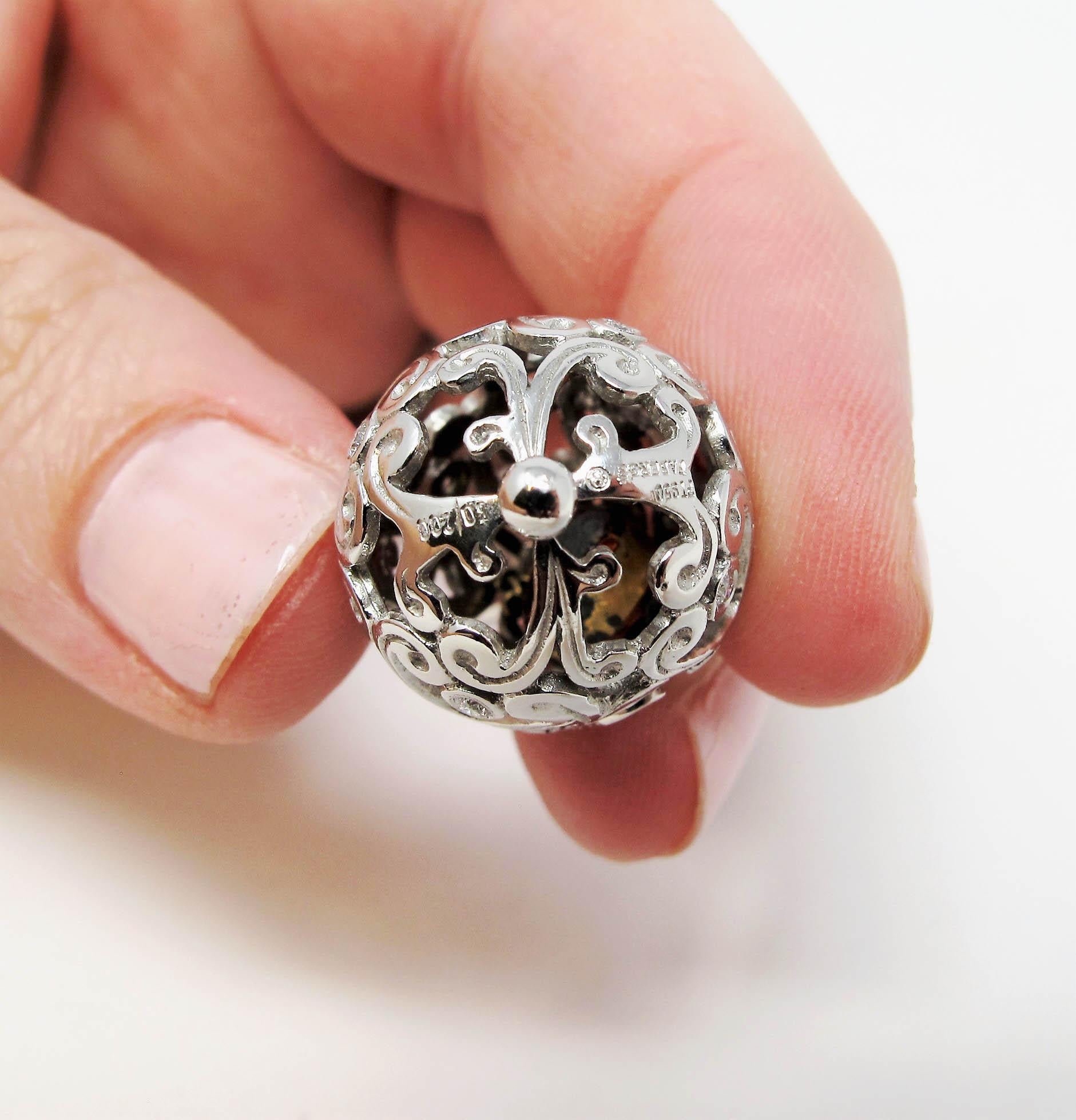 Platinum and Diamond Faberge Open Scroll Detail Egg Pendant Heart Charm Inside 4