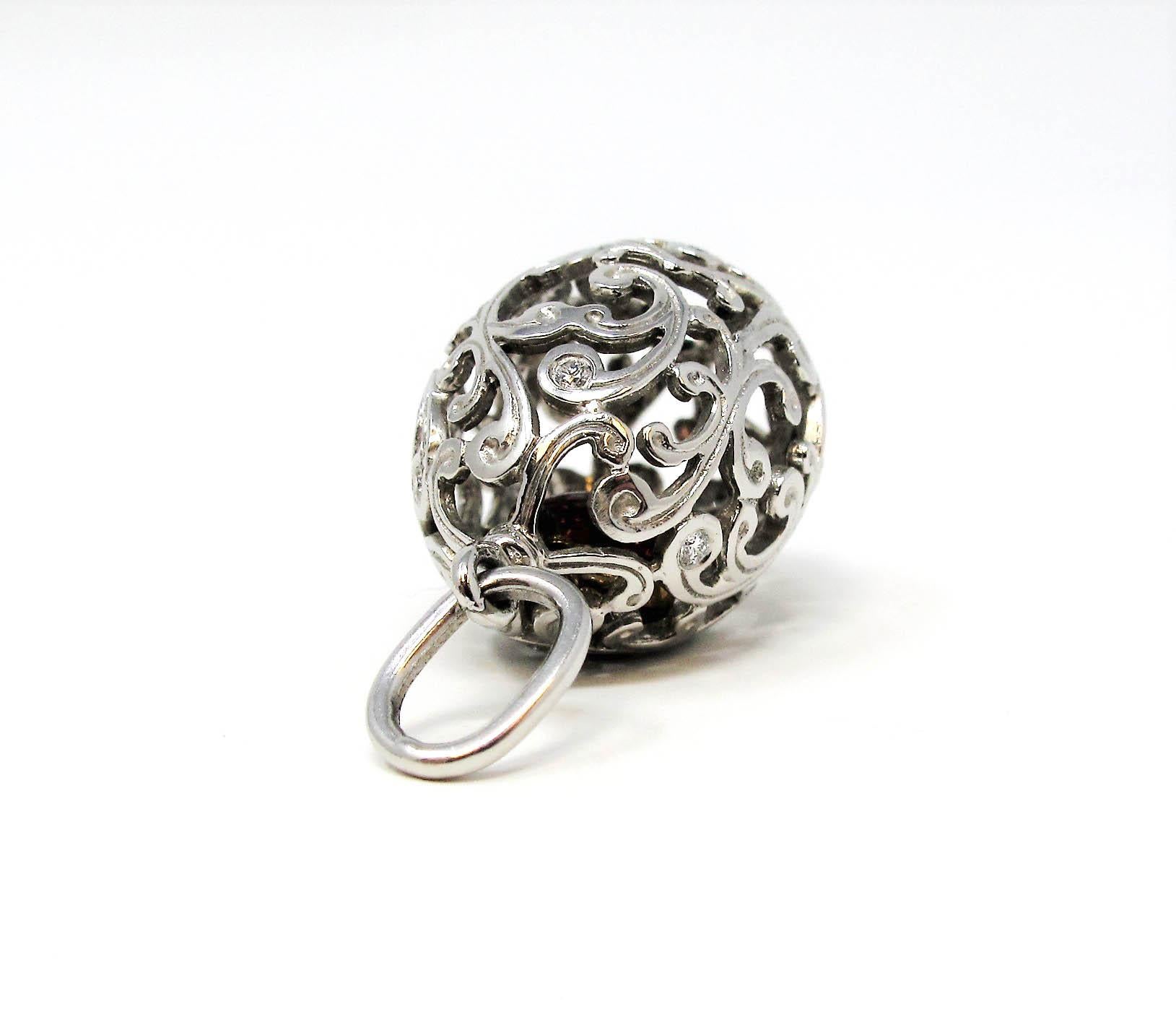 Platinum and Diamond Faberge Open Scroll Detail Egg Pendant Heart Charm Inside 1