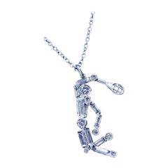 Platinum and Diamond Fine Pendant of Tennis Player