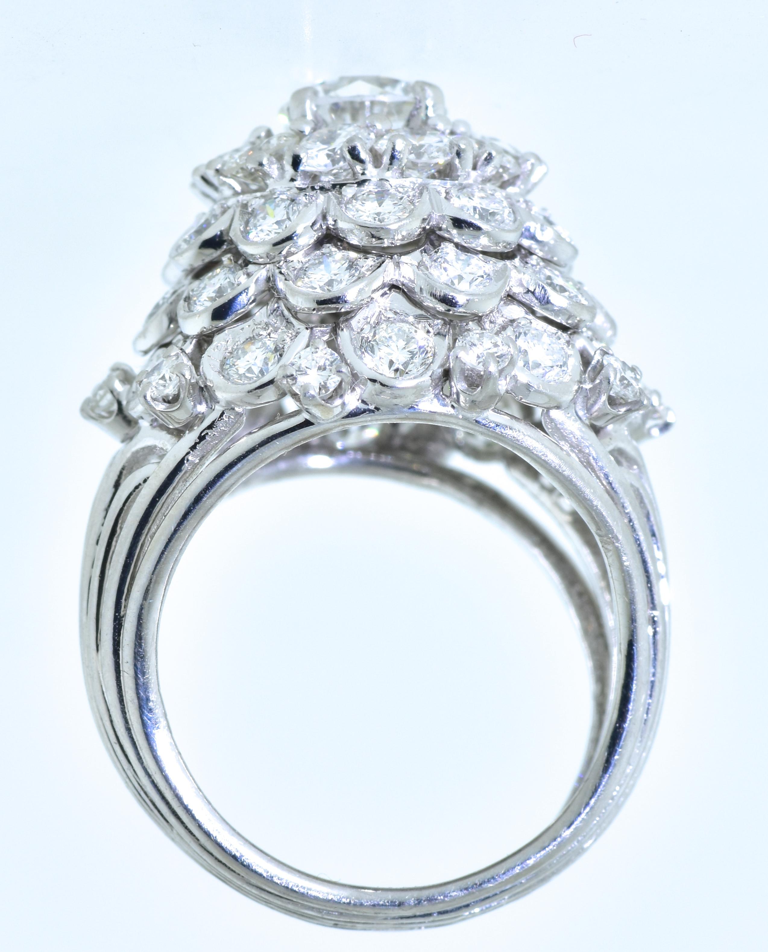 Contemporary Platinum and Diamond Fine Vintage Handmade Ring, circa 1960 For Sale