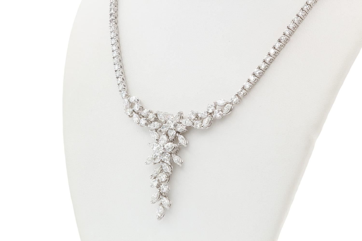 Platinum and Diamond Floral Cluster Estate Necklace 14.00ctw G/VS2 4