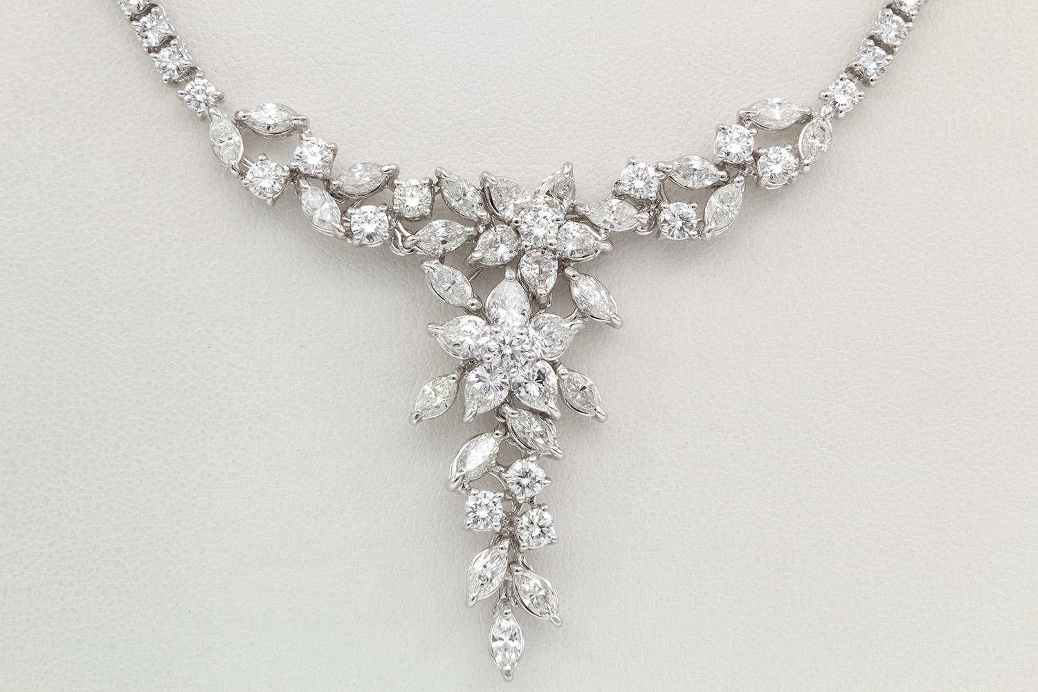 Platinum and Diamond Floral Cluster Estate Necklace 14.00ctw G/VS2 5