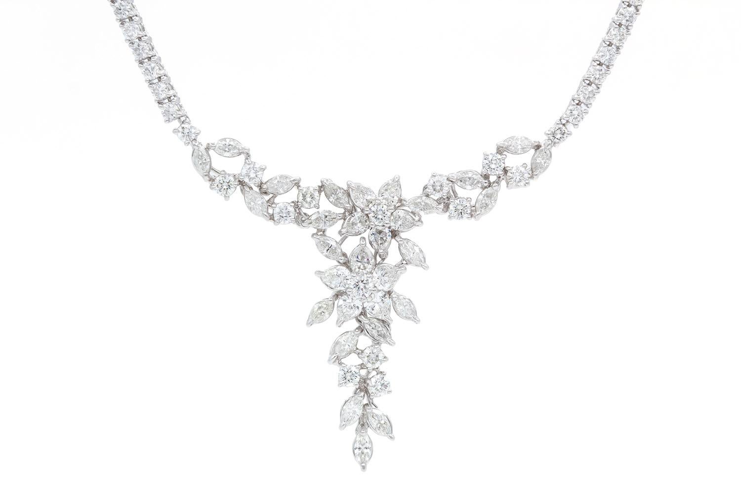 Contemporary Platinum and Diamond Floral Cluster Estate Necklace 14.00ctw G/VS2