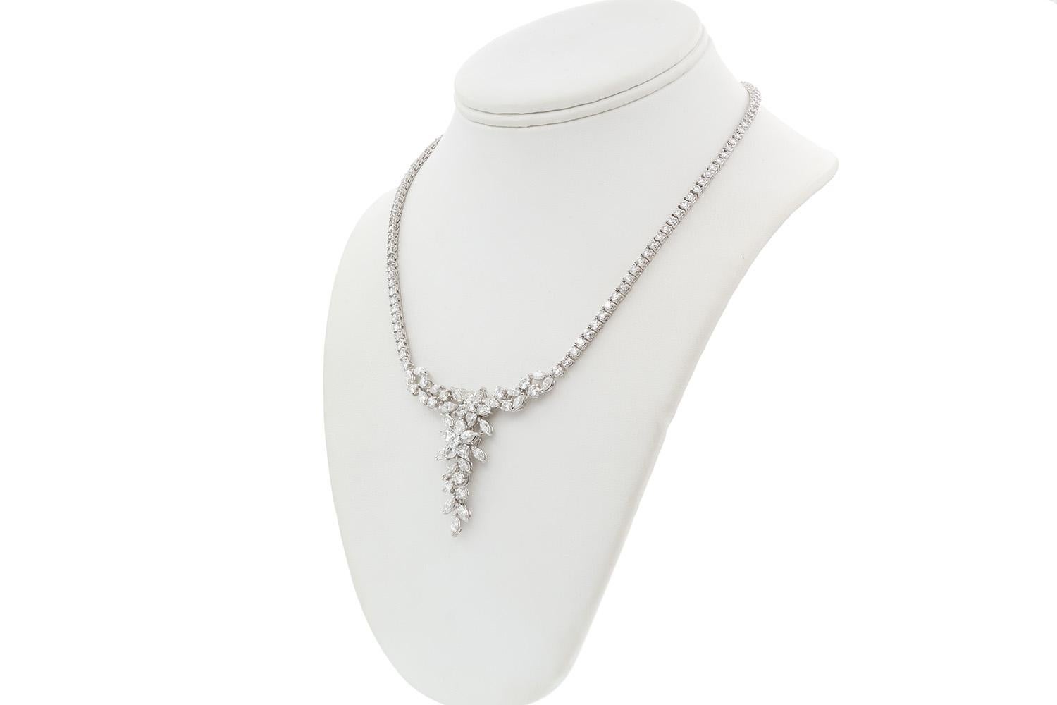 Women's Platinum and Diamond Floral Cluster Estate Necklace 14.00ctw G/VS2