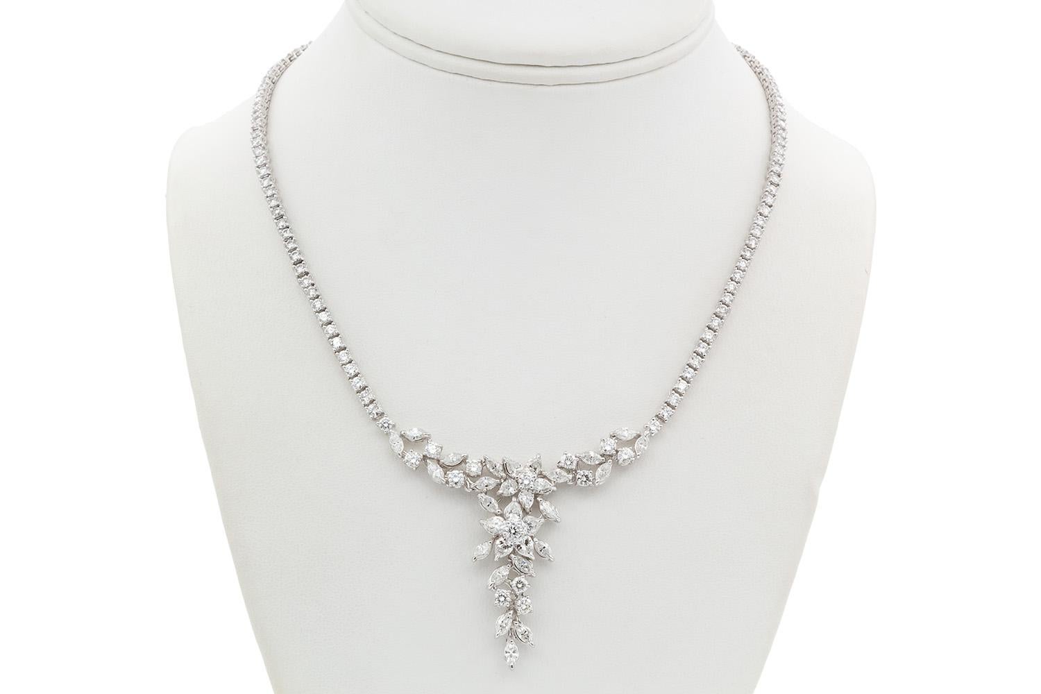Platinum and Diamond Floral Cluster Estate Necklace 14.00ctw G/VS2 1